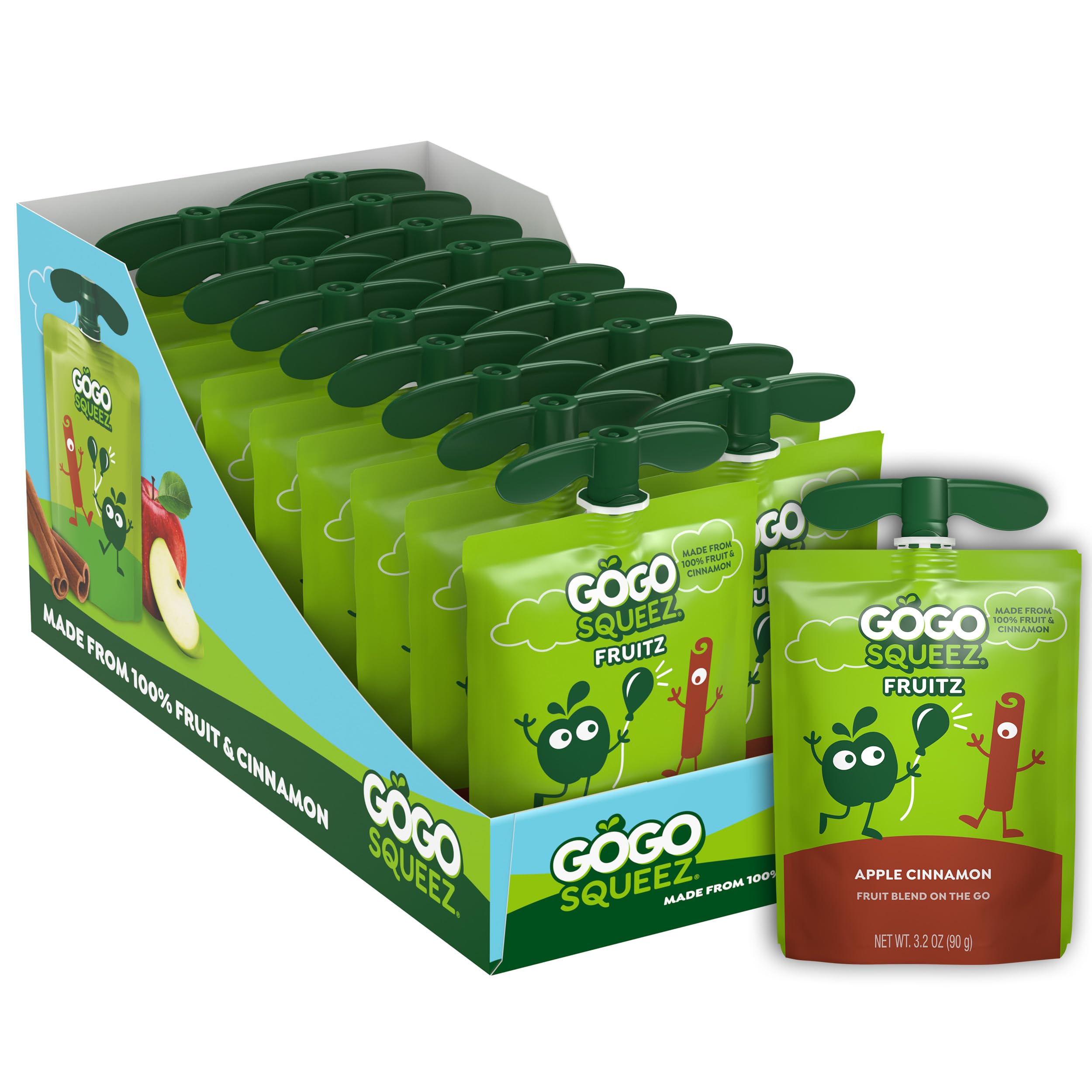 GoGo SqueeZ Apple Cinnamon pouch front view, kid-friendly on-the-go snack.