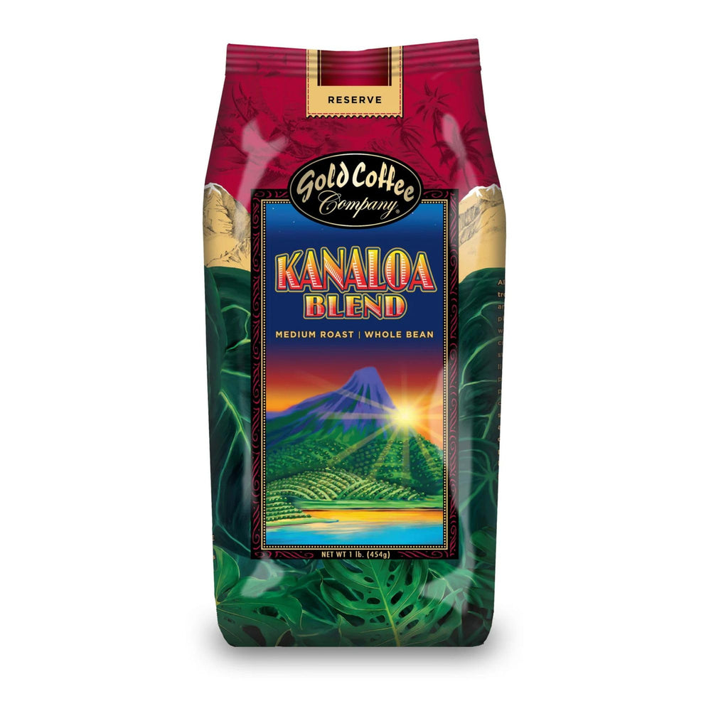 Kanaloa Premium House Blend bag front by Gold Coffee, highlighting Arabica beans for daily enjoyment.
