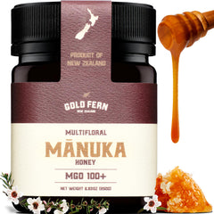 Gold Fern Honey bottle label closeup highlighting NZ origin and pure, unfiltered honey