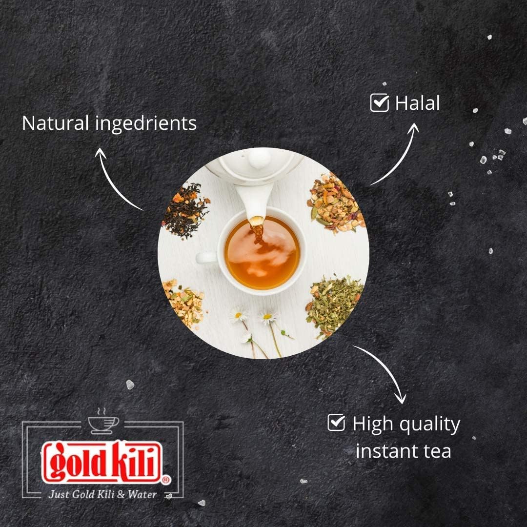 Gold Kili Ginger Drink ingredients ginger honey highlight natural blend.