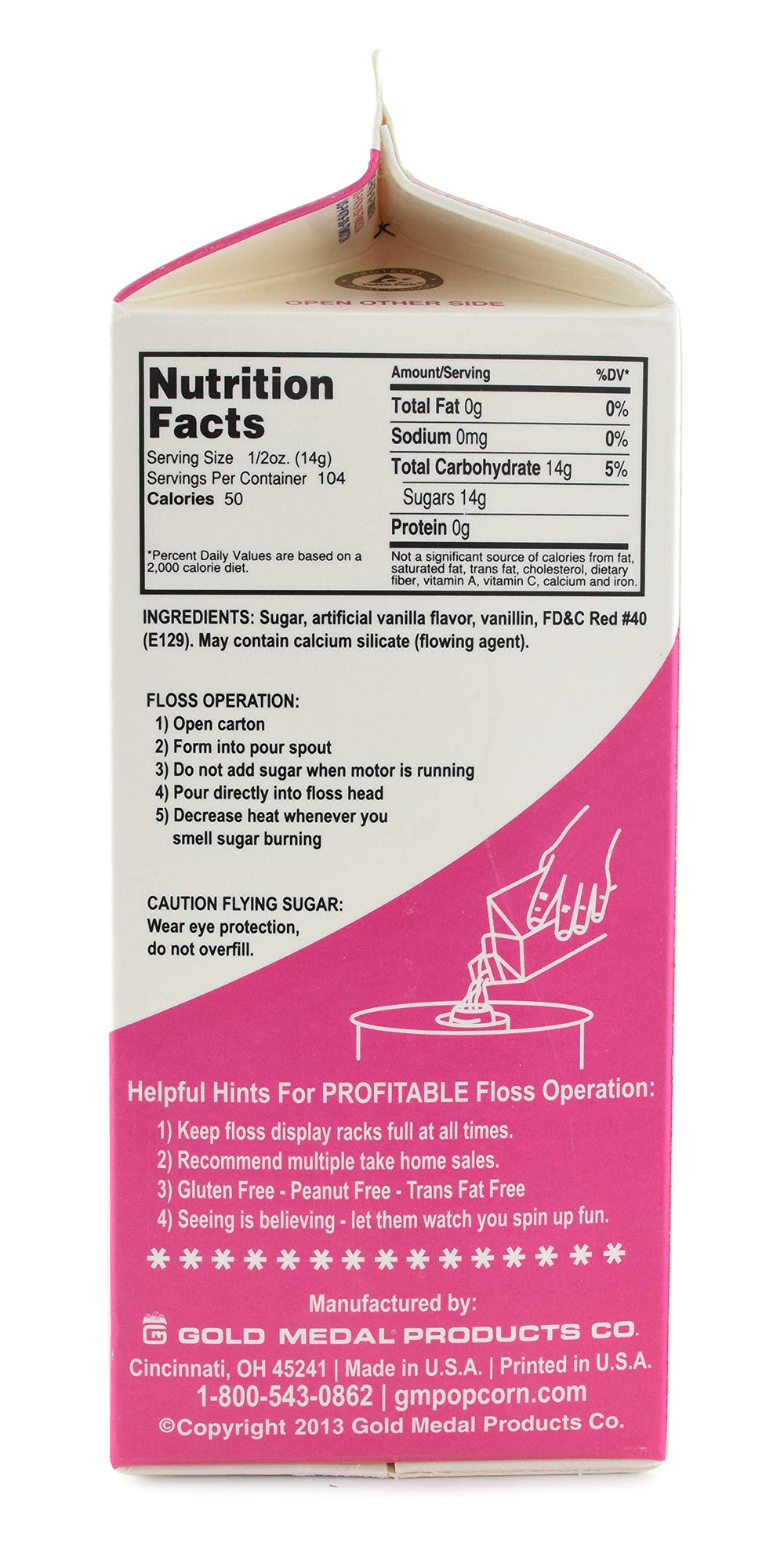 Gold Medal flossugar pink vanilla fresh mix, rich colors for cotton candy.