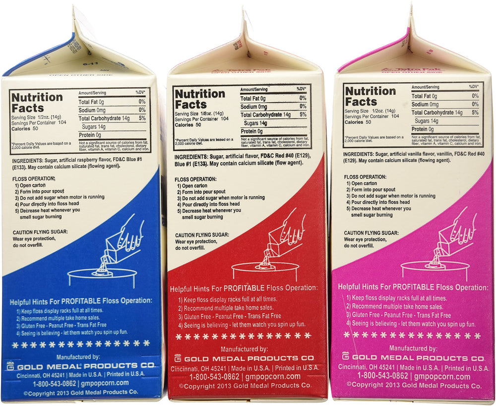 Gold Medal cotton candy sugar in pink vanilla and cherry for colorful party desserts