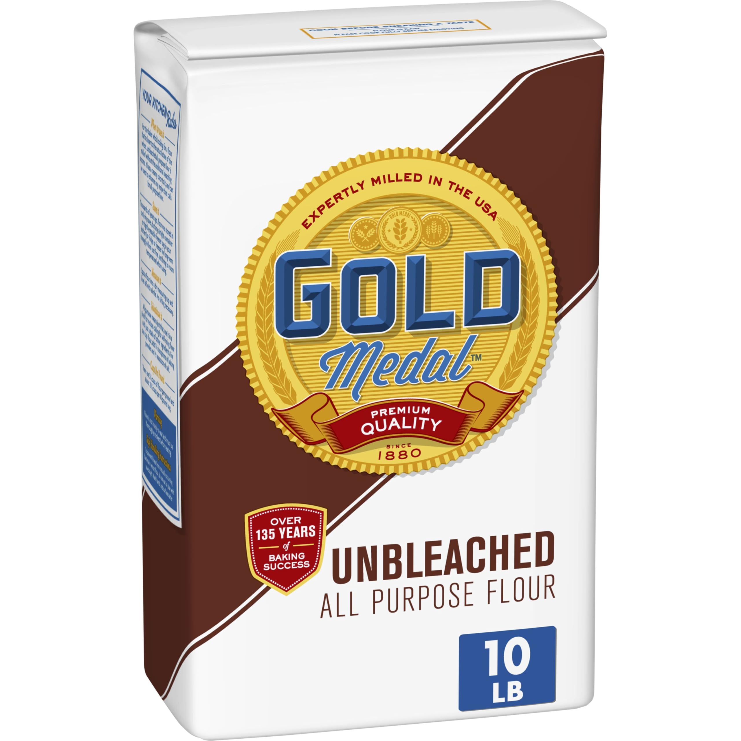 Gold Medal unbleached all purpose flour bag 10 lb ready for dependable everyday baking.