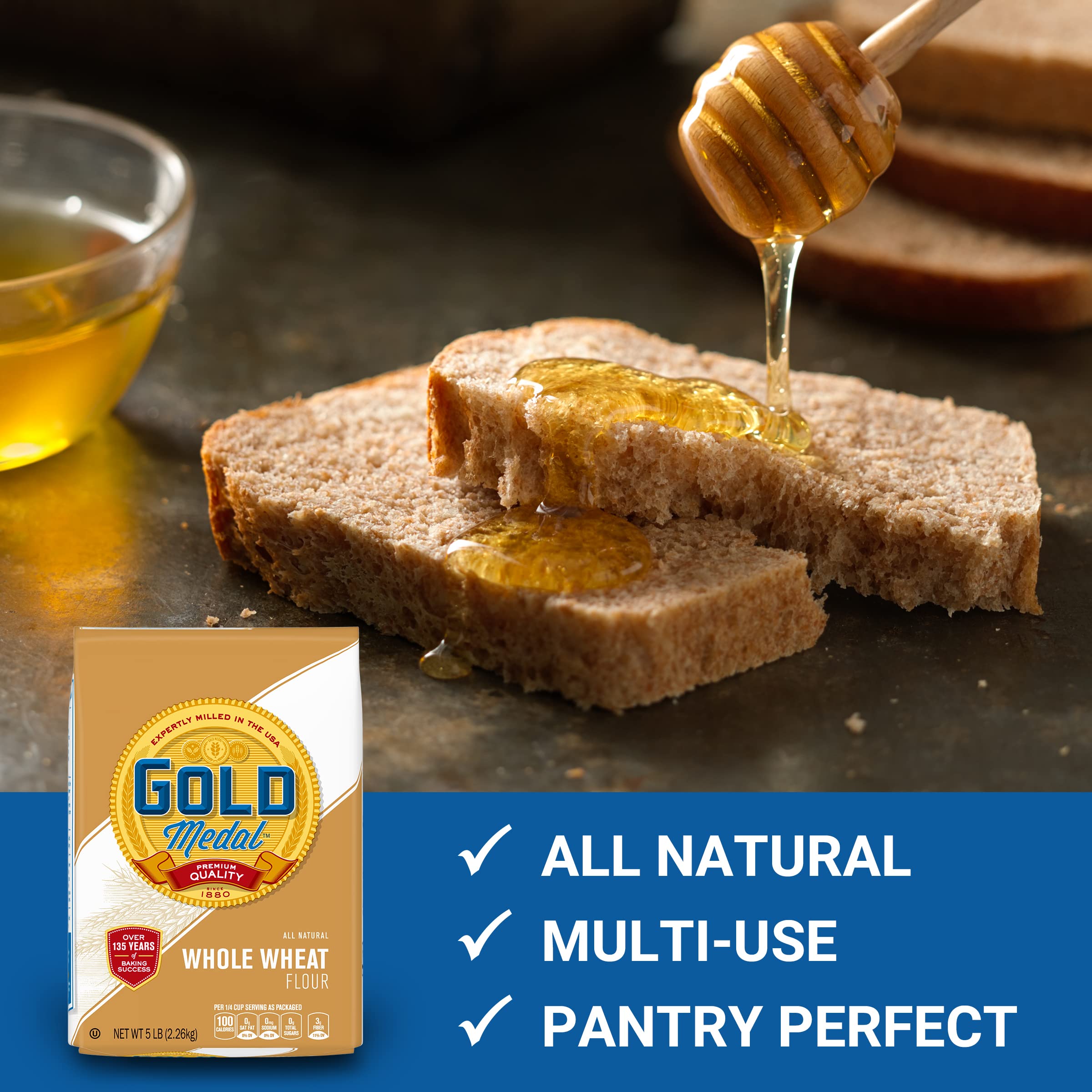 Gold Medal Whole Wheat Flour bread loaf on cooling rack
