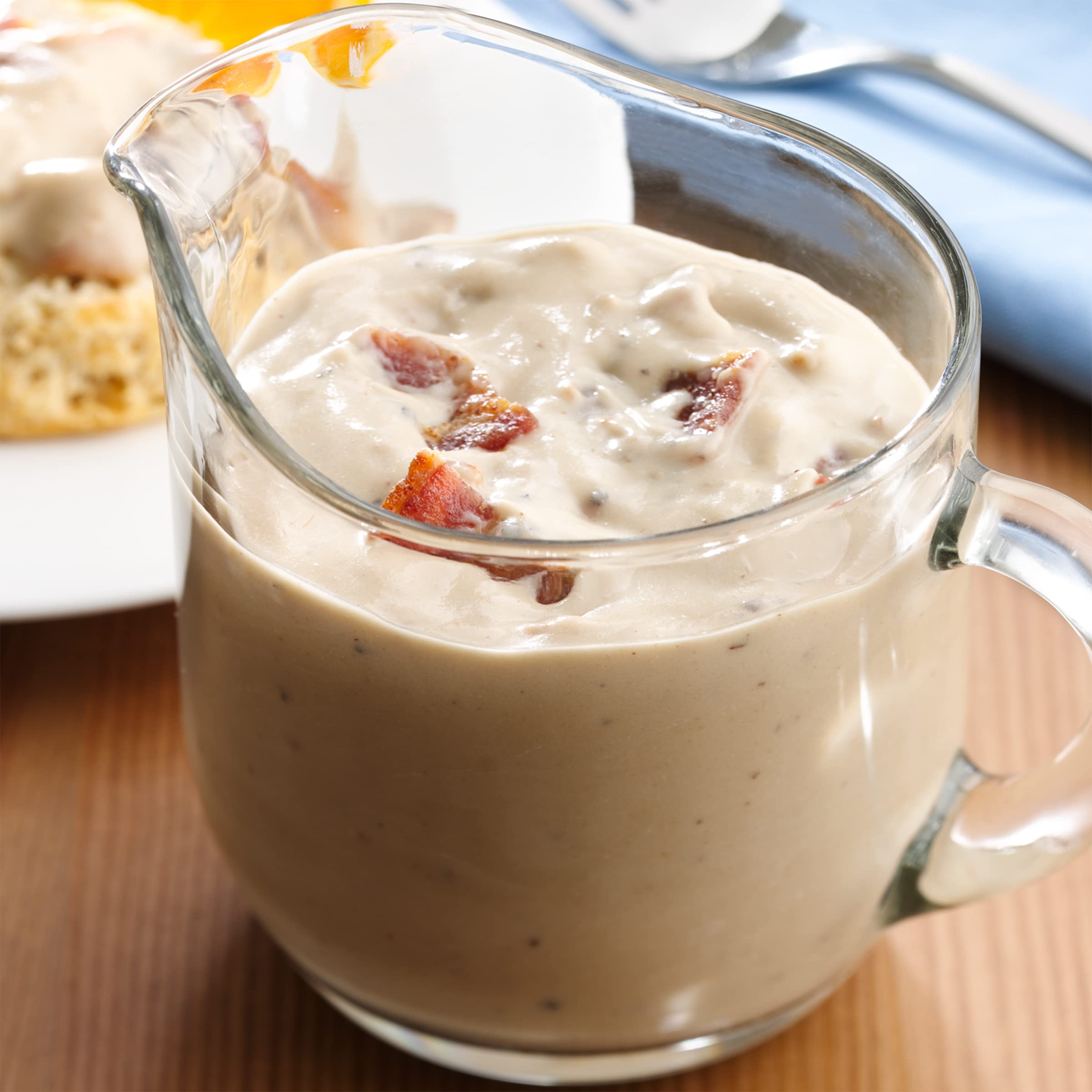 Smooth gravy prepared with Gold Medal Wondra after a quick whisk