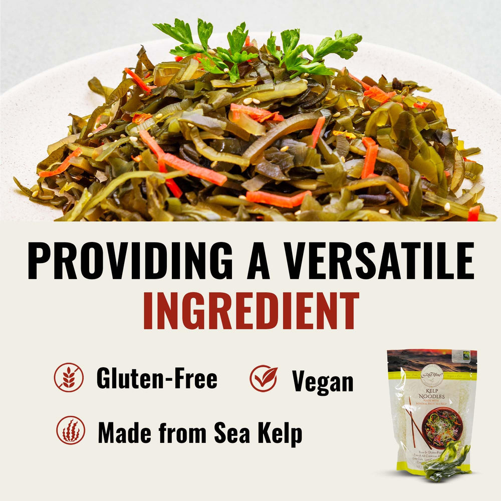 Gold Mine Kelp Noodles ingredients list: sea kelp, water, and minerals.