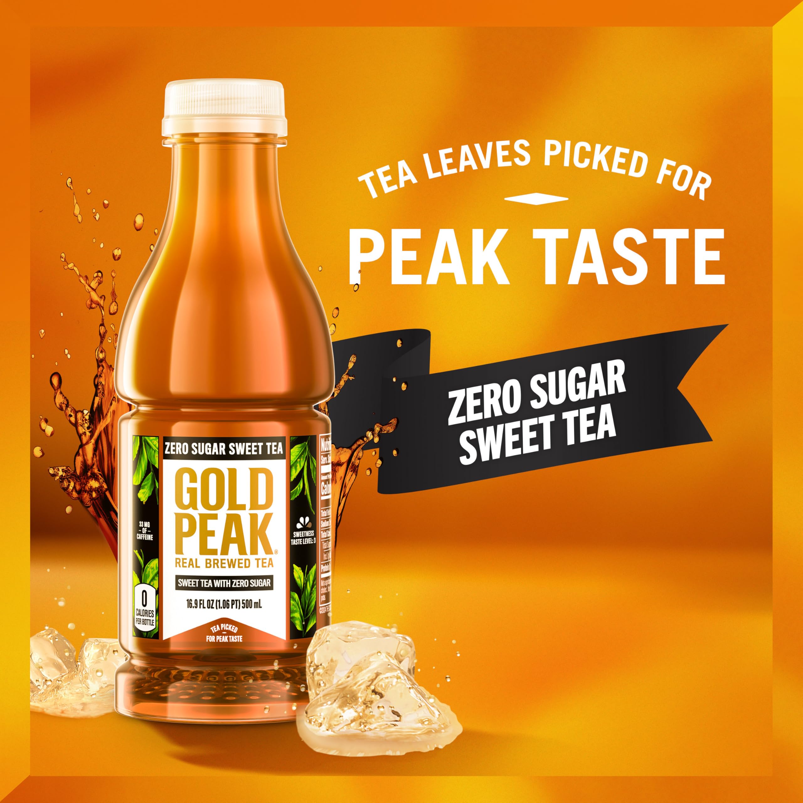 Gold Peak Tea bottle in warm lighting—amber color and aroma.