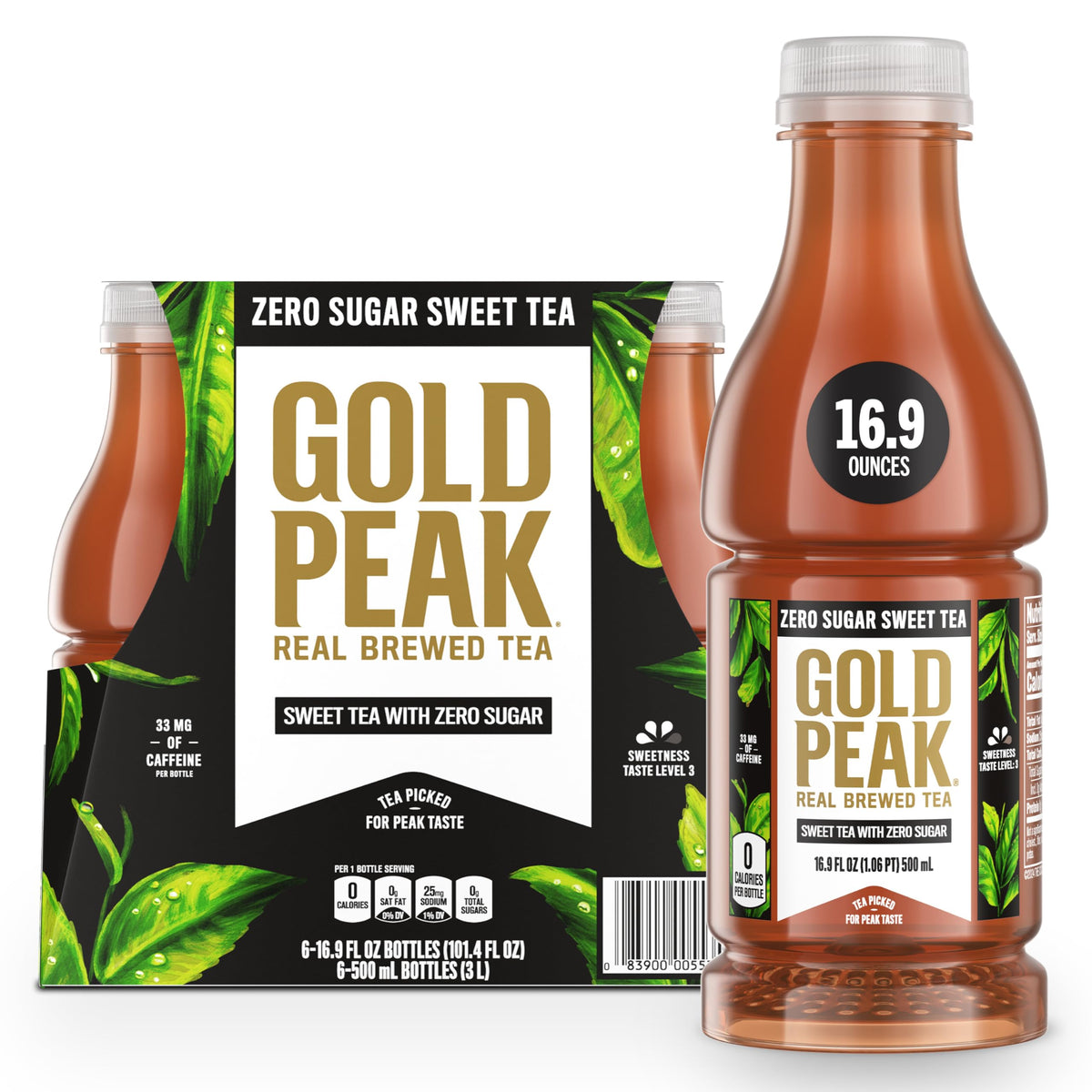 Gold Peak Diet Tea Zero Sugar Black Tea bottle—refreshing, zero calories.