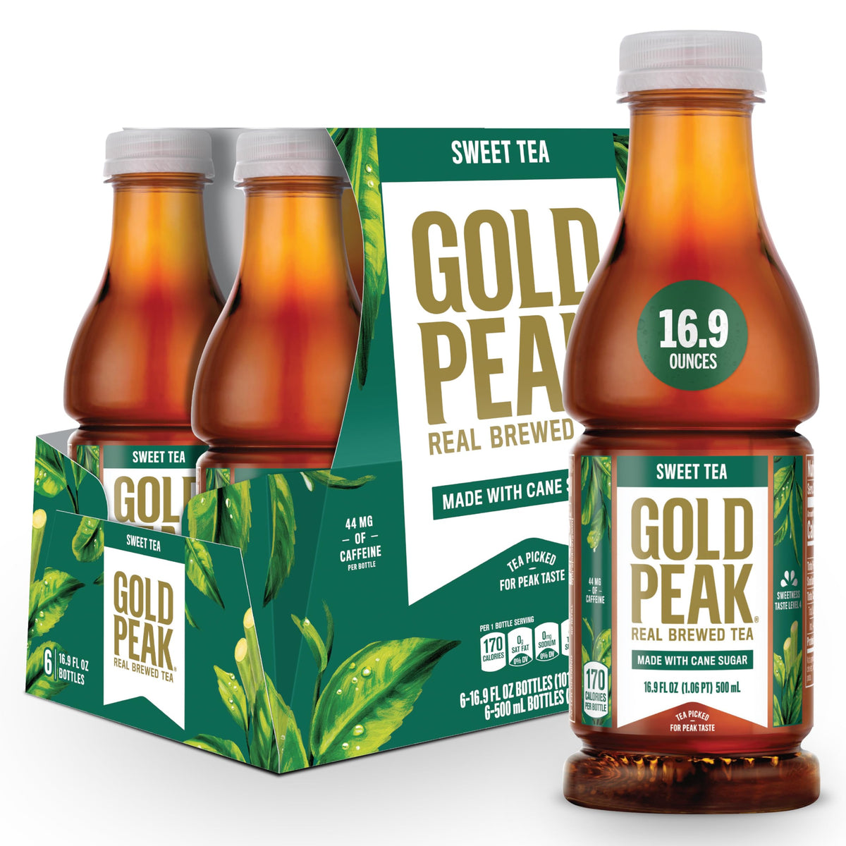 Gold Peak Sweet Tea bottle 6-pack on table, great for family gatherings.