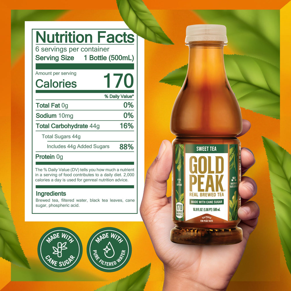 Gold Peak Sweet Tea bottle on kitchen counter for quick refreshment.