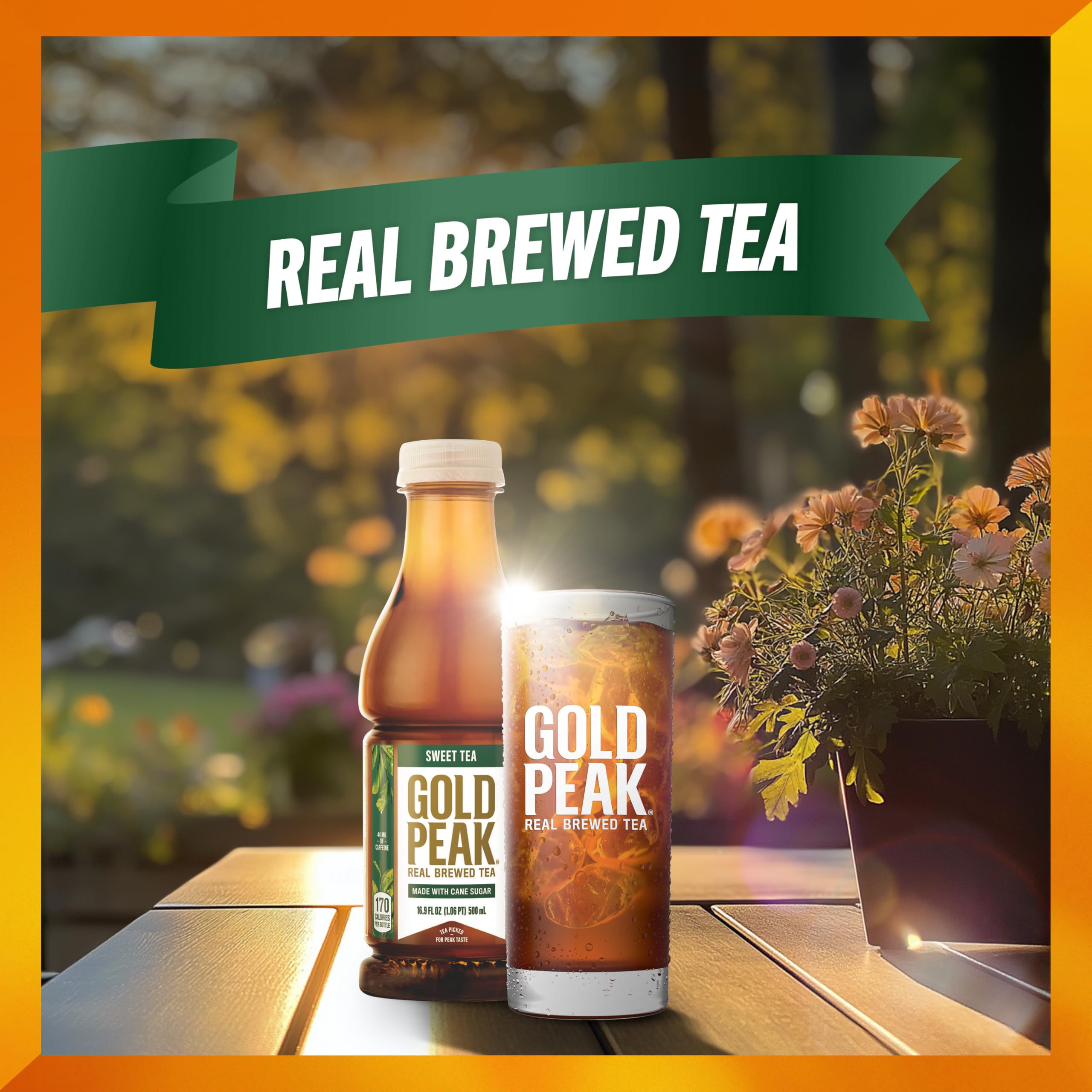 Gold Peak Sweet Tea bottle with ice ready to refresh.