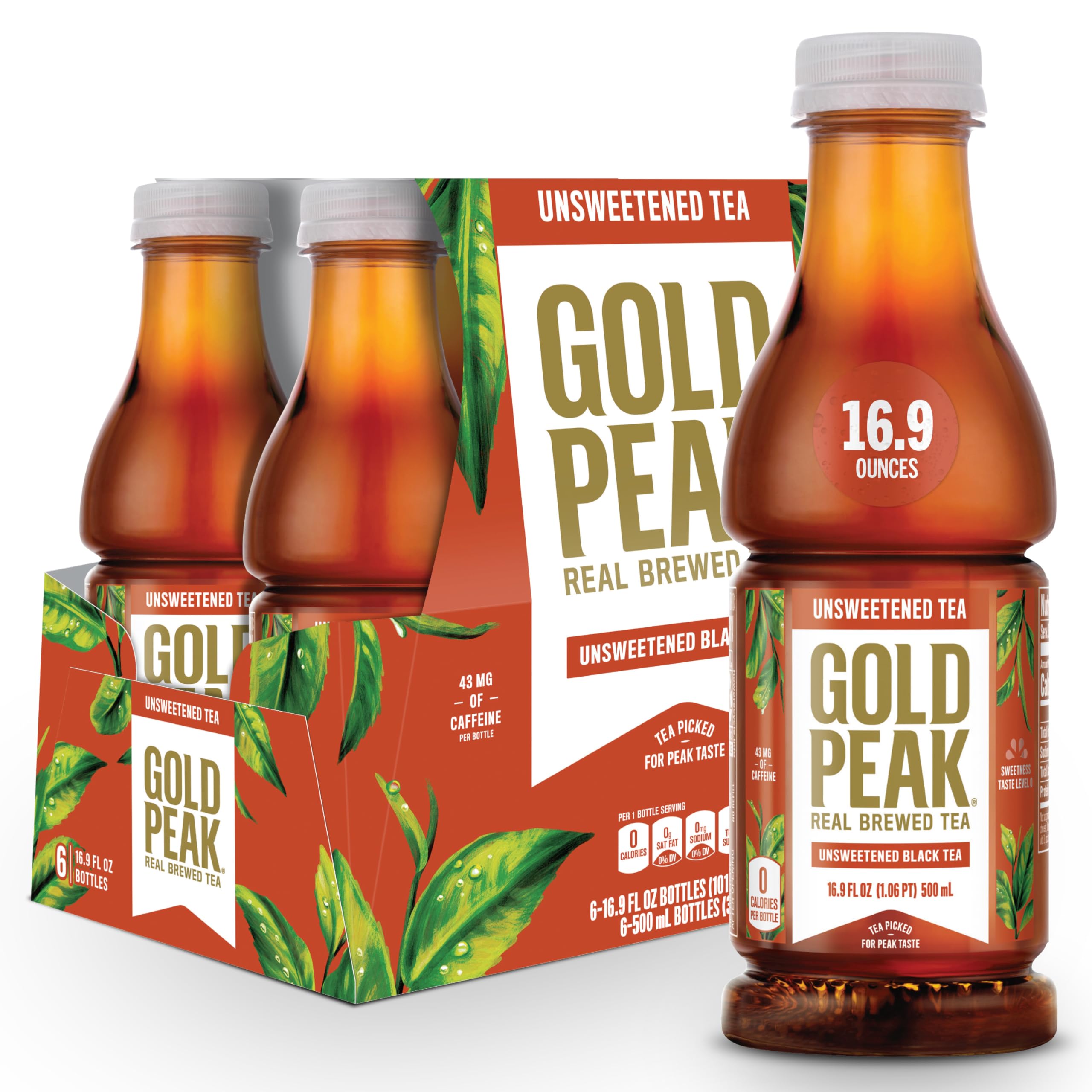 Gold Peak Unsweetened Tea bottle showing real brewed flavor for everyday refreshment