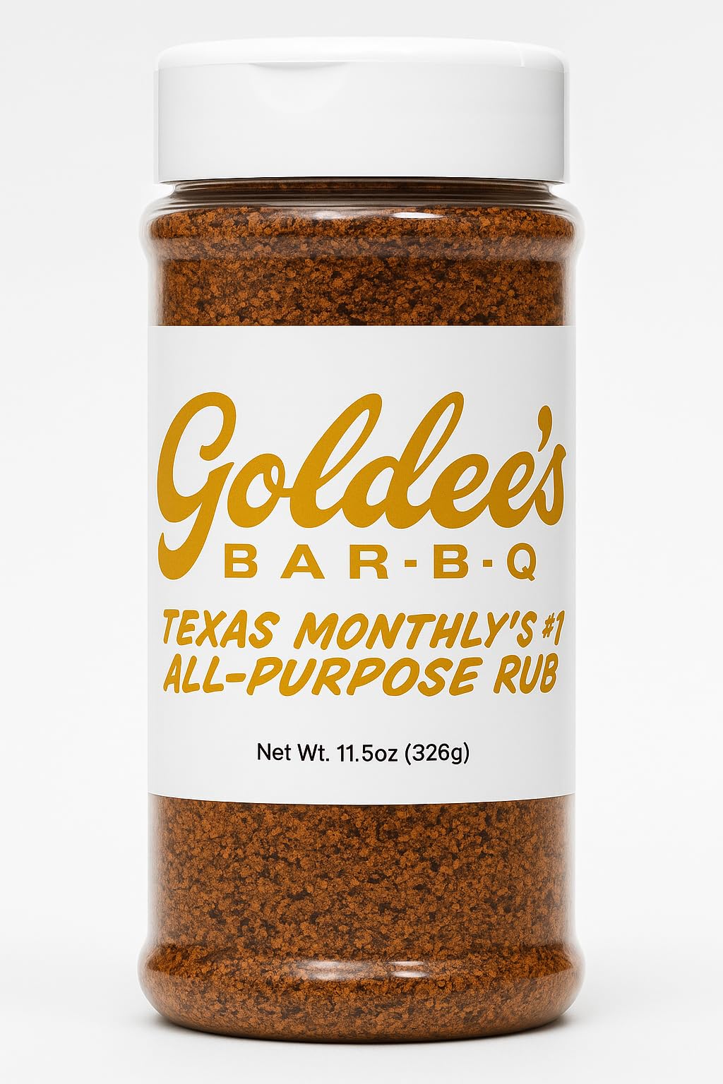 Goldee's Bar-B-Q All Purpose Seasoning Rub bottle pour adds bold flavor to grilling.