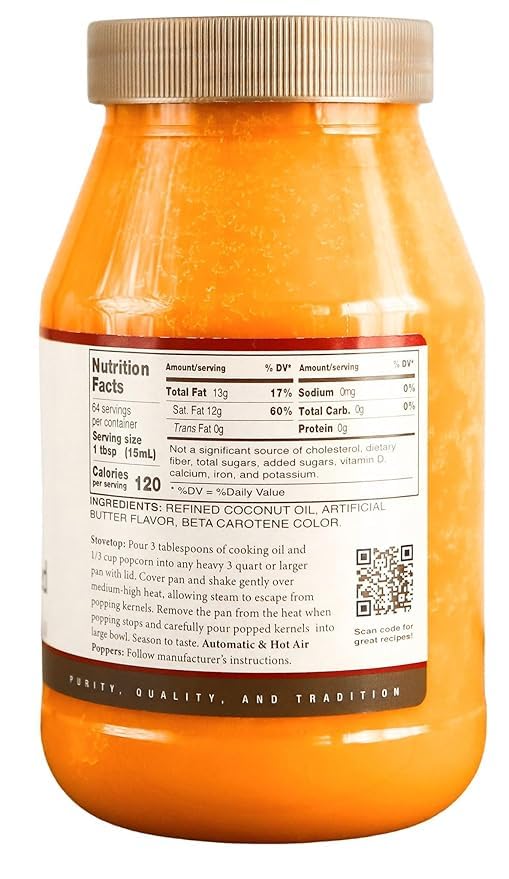 Golden Barrel Butter Flavored Coconut Oil label closeup, highlighting dairy-free packaging.