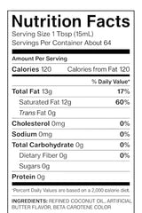 Golden Barrel Butter Flavored Coconut Oil 32 oz packaging display for family meals.