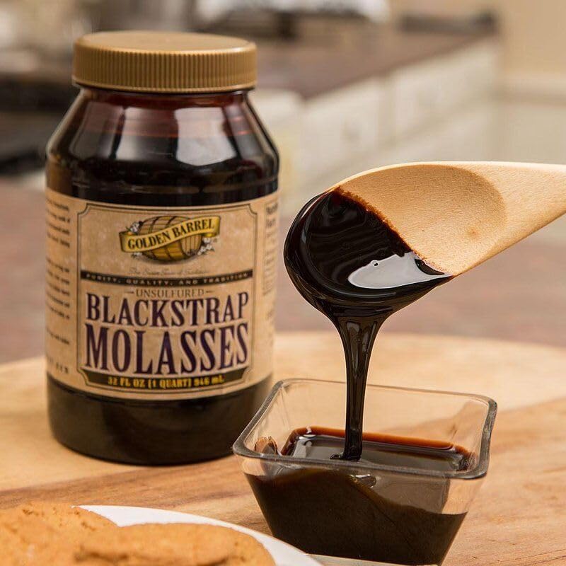 Golden Barrel Unsulfured Molasses pour stream highlights smooth texture for recipes.