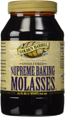 Golden Barrel Unsulphured Supreme Baking Molasses bottle shows deep color for rich cookies and cakes.