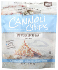 GOLDEN CANNOLI Golden Powdered Sugar Cannoli Chips package front shows crisp texture for snacking
