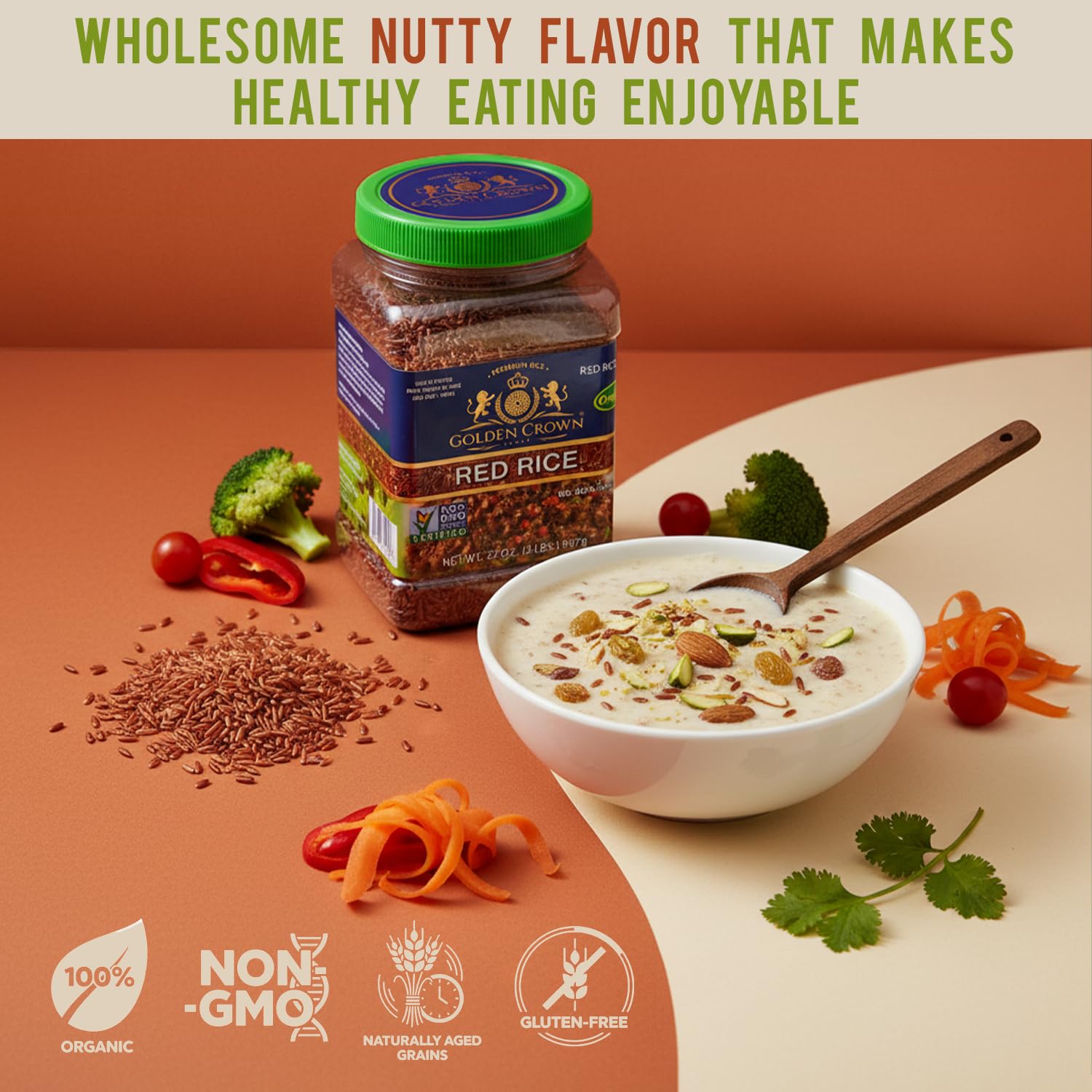 Golden Crown Red Rice Organic: ready-to-serve dish as a hearty base.