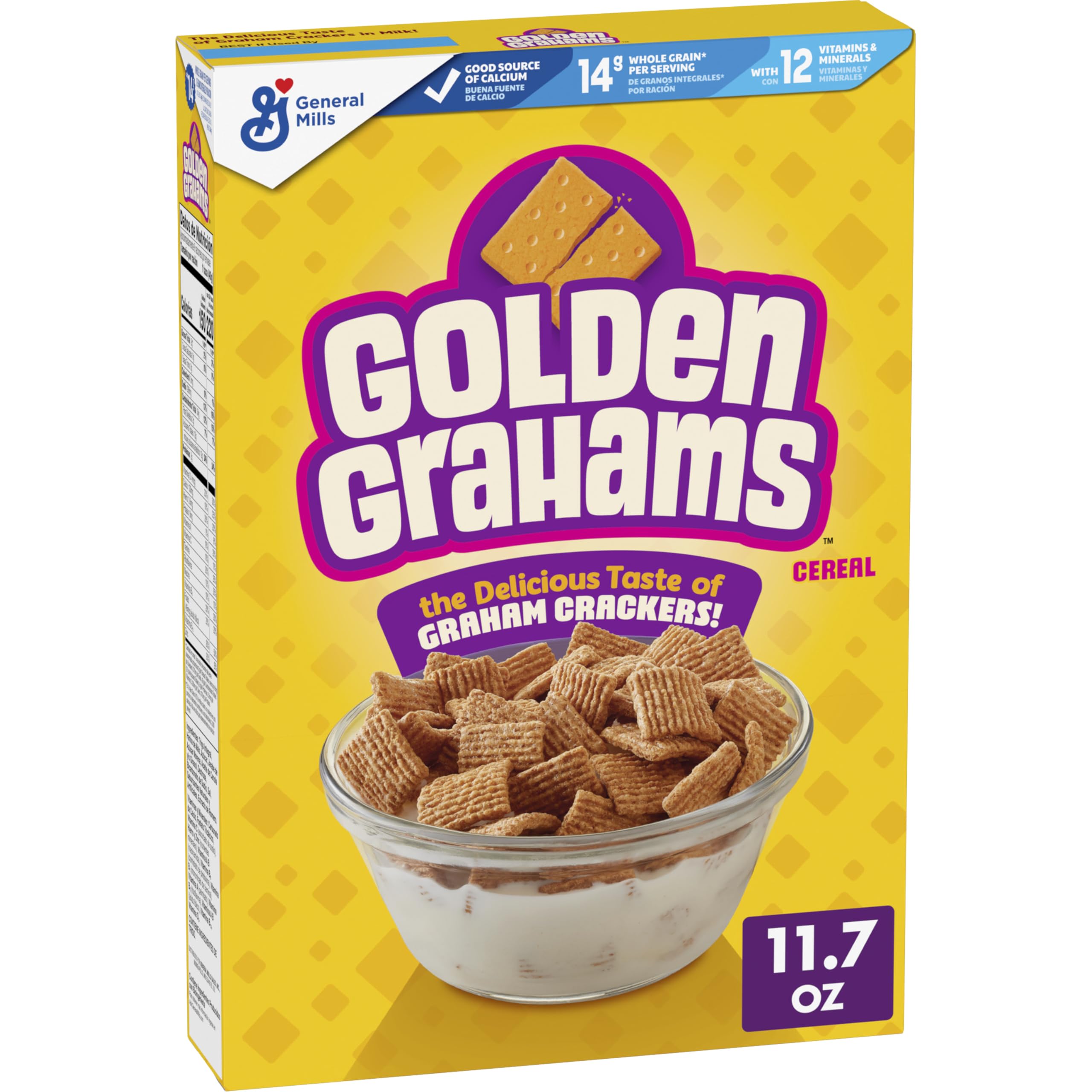 Golden Grahams crisp-squares box for quick, crunchy breakfasts