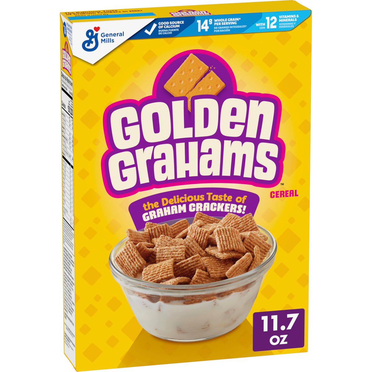 Golden Grahams crisp-squares box for quick, crunchy breakfasts