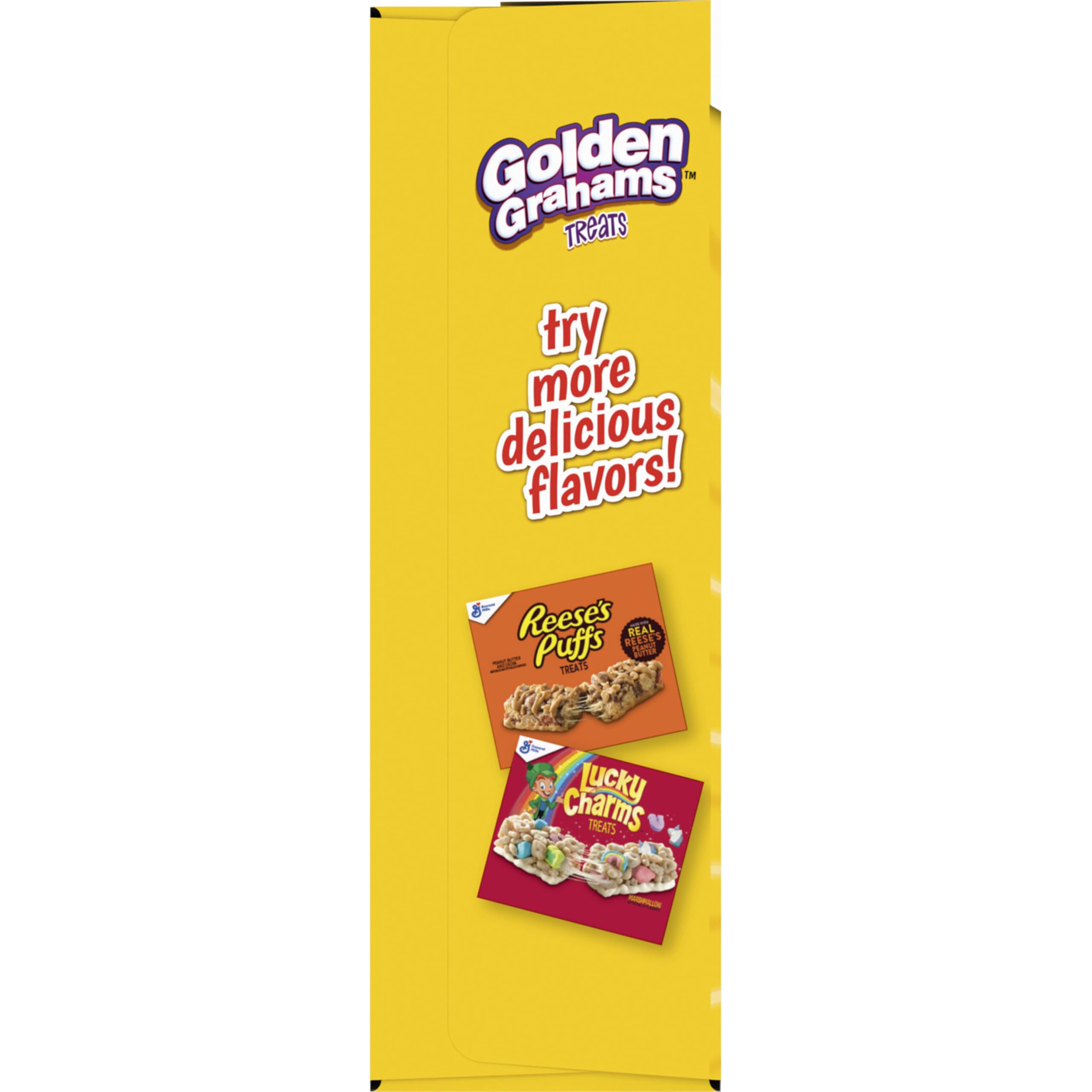 Boxed 8-count box of Golden Grahams S'mores treats on pantry shelf.