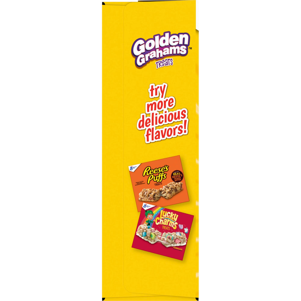Boxed 8-count box of Golden Grahams S'mores treats on pantry shelf.