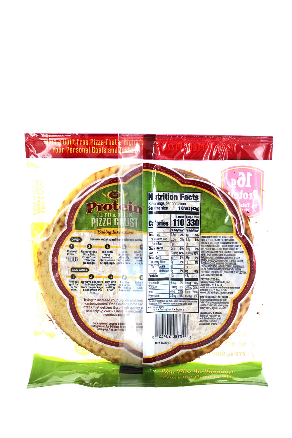 Golden Home Ultra Thin 16g Protein Pizza Crust in the oven, edges turning crisp and ready for toppings.