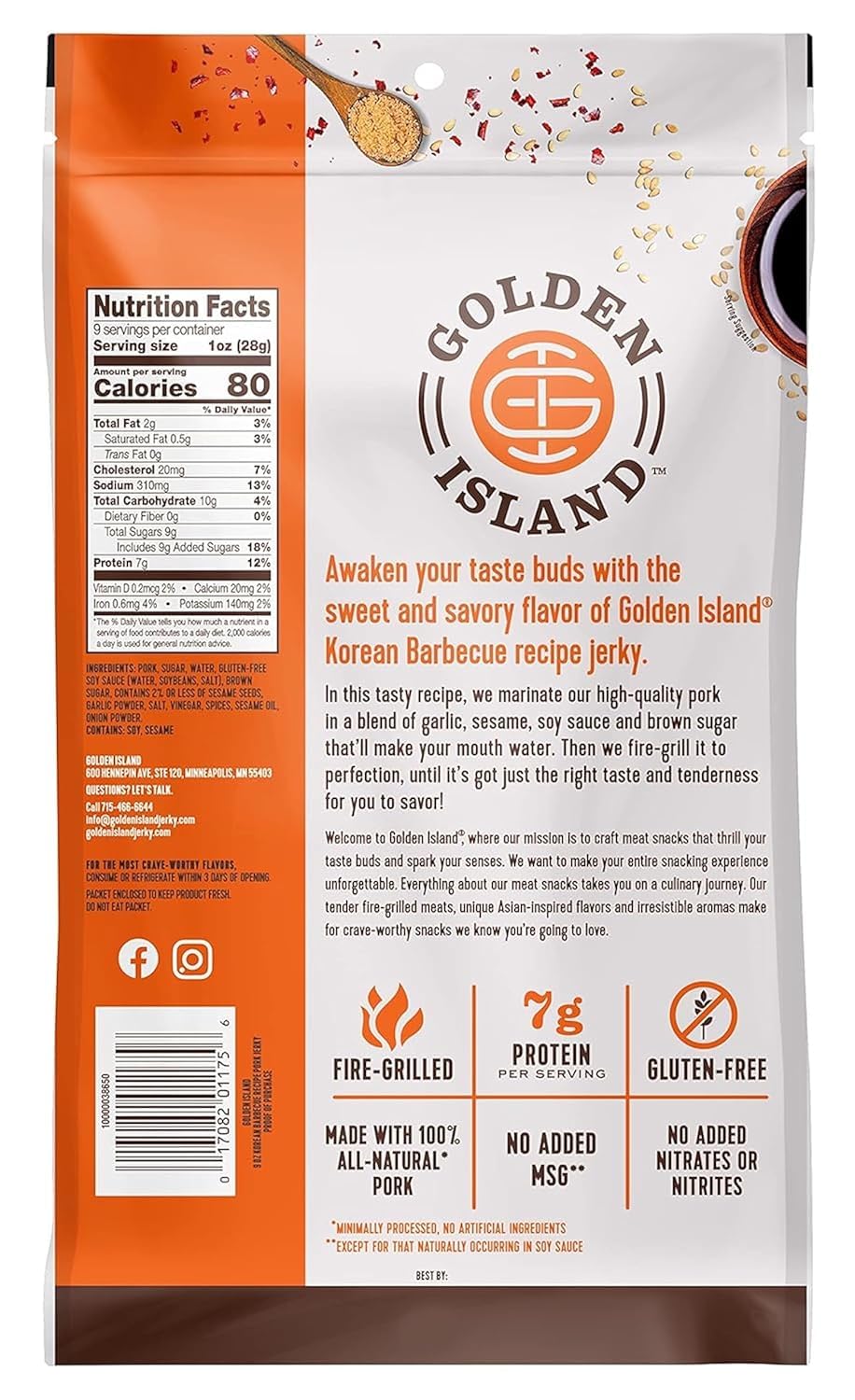 Golden Island pork jerky sweet-savory glaze highlights garlic and sesame aroma.
