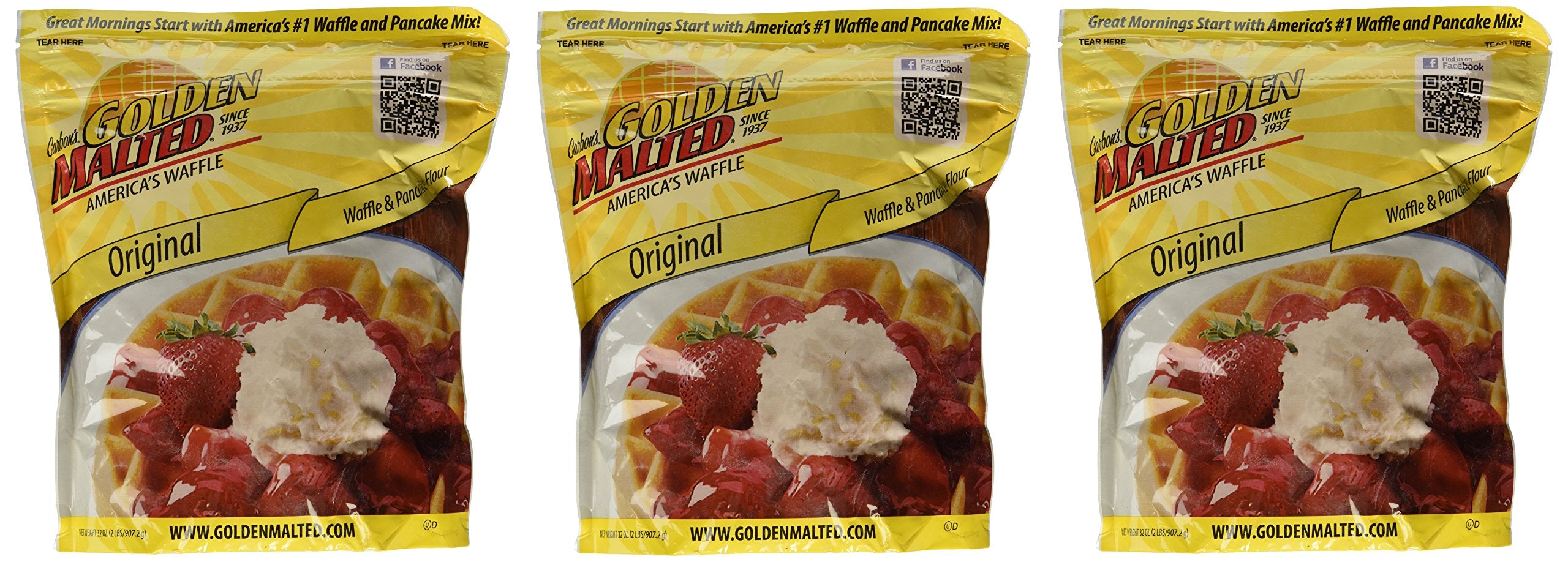 Golden Malted waffle mix bottle pour showing quick breakfast setup and aroma