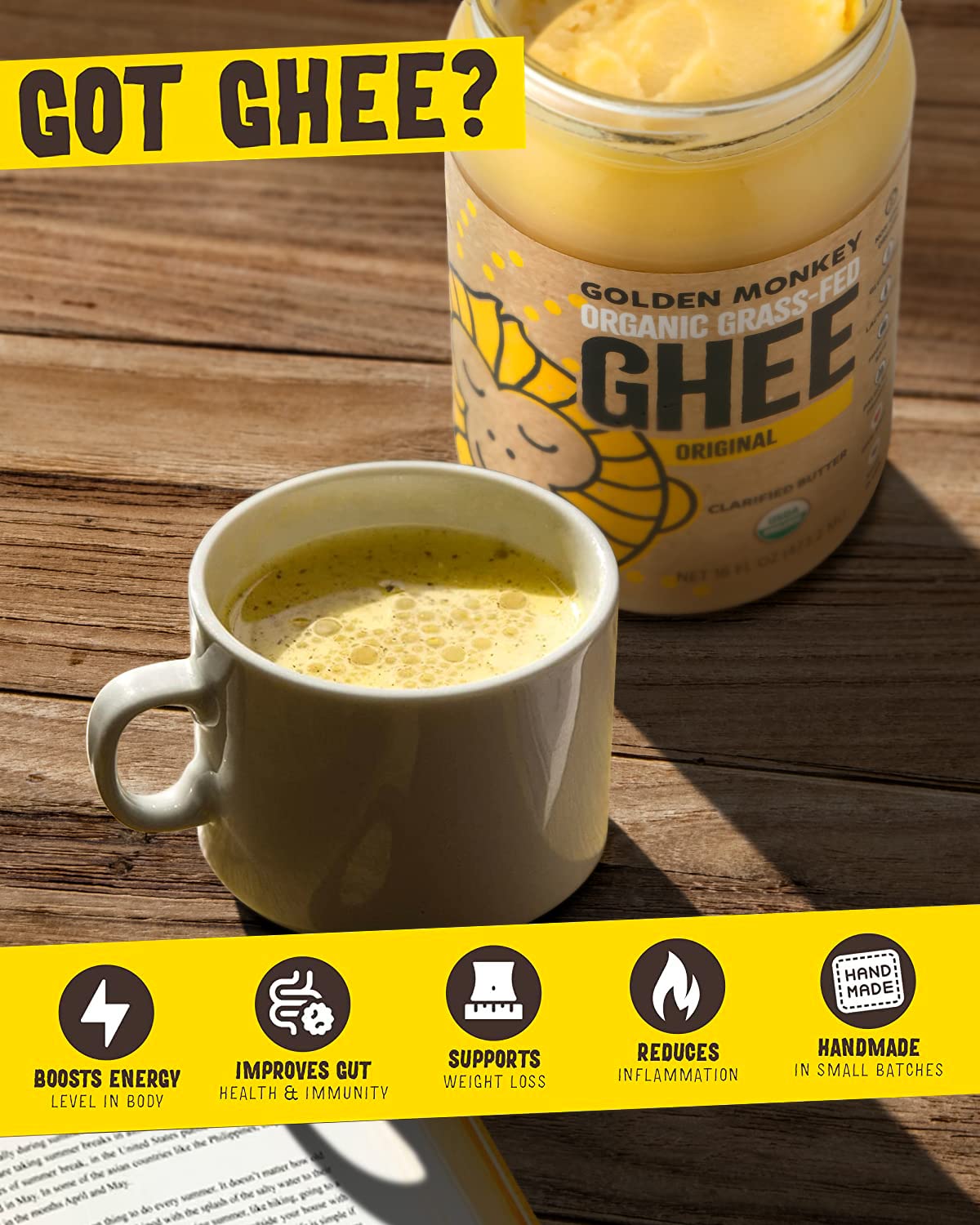 Golden Monkey Ghee in pan, ideal for quick stir-fry and flavorful frying.