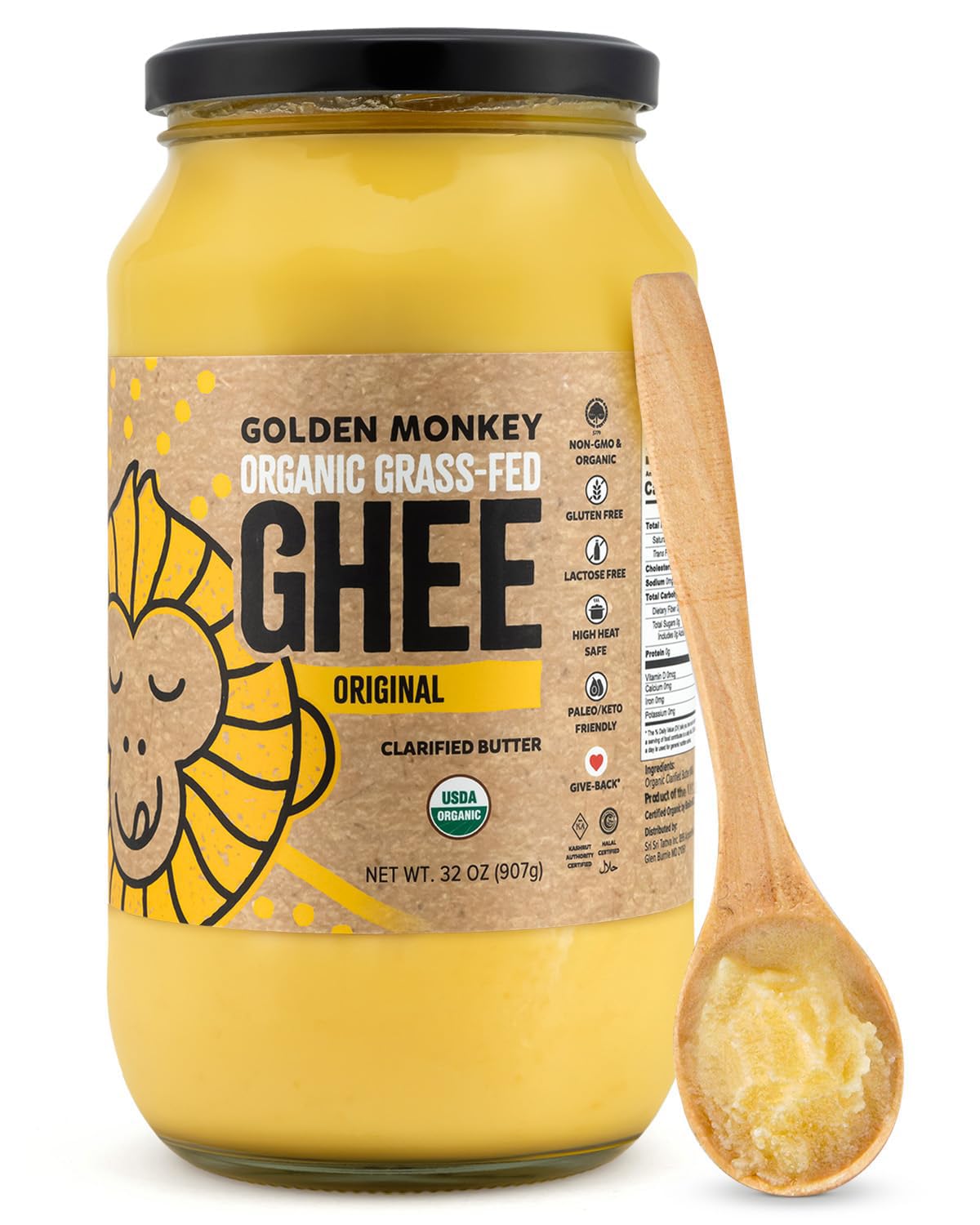 GOLDEN MONKEY organic ghee butter jar for versatile cooking and spreading.