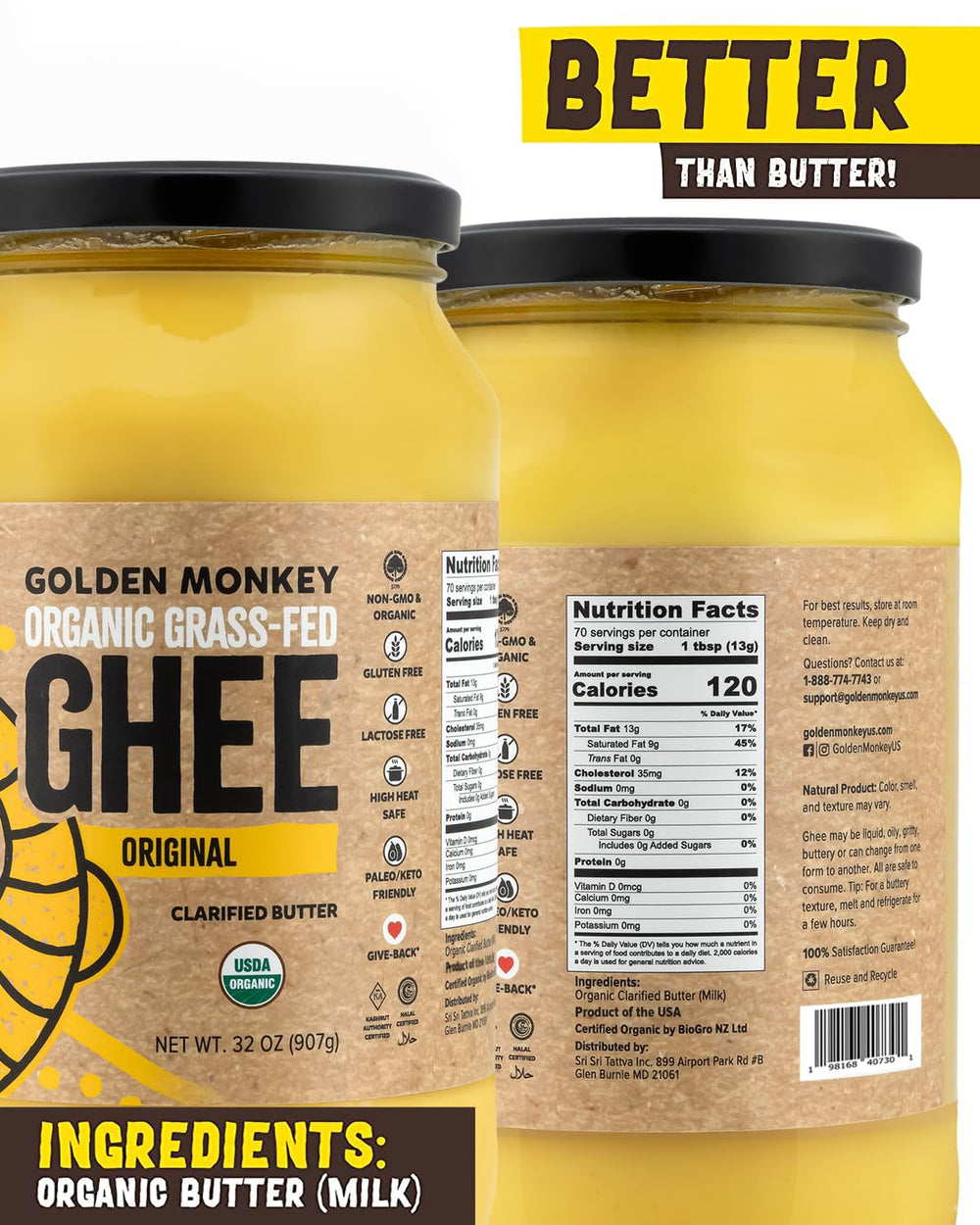 GOLDEN MONKEY ghee butter spread on bread as lactose-free option.