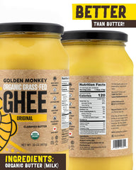 GOLDEN MONKEY ghee butter spread on bread as lactose-free option.