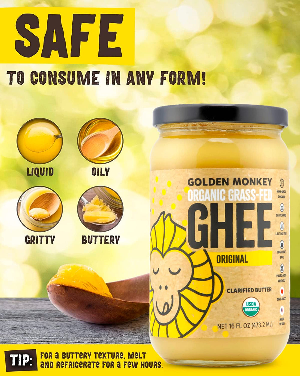 Golden Monkey Soft Spread Ghee, creamy texture for spreading and finishing dishes.