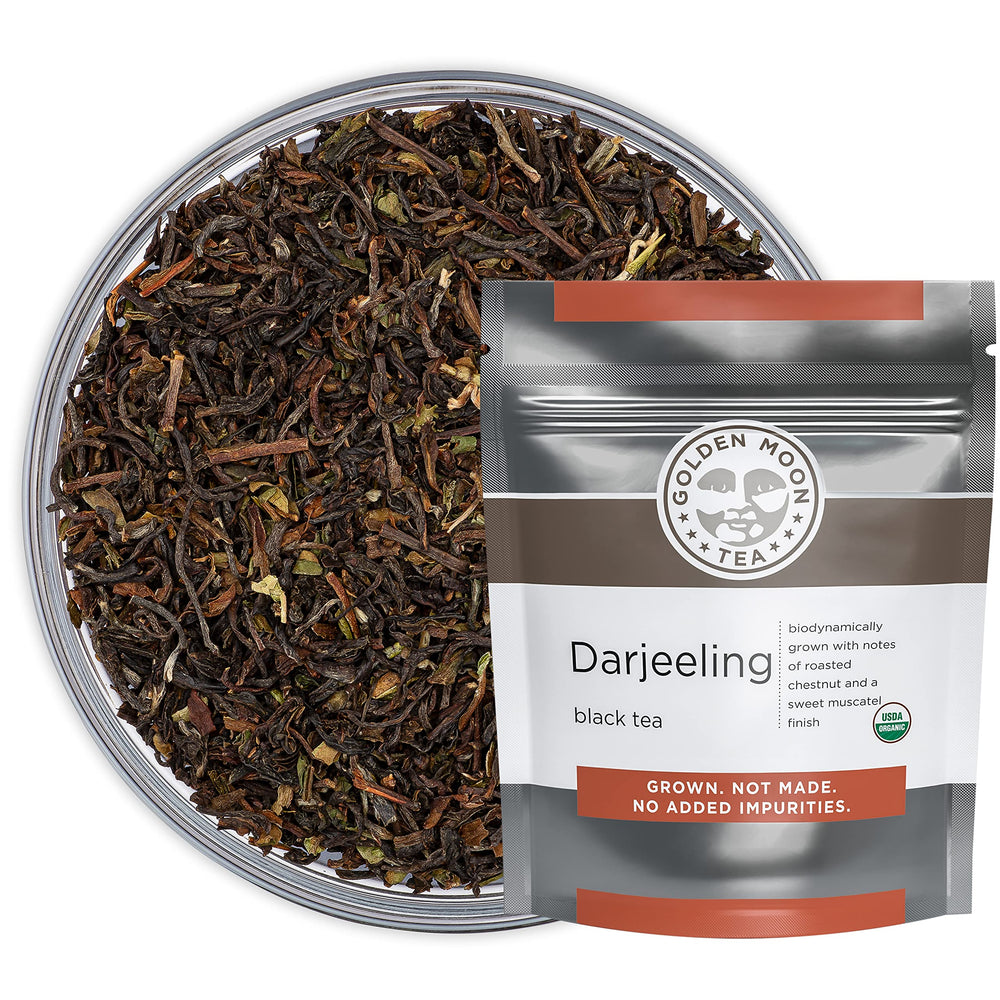 Golden Moon Tea Darjeeling Autumnal leaves close-up showing refined leaf texture and aroma
