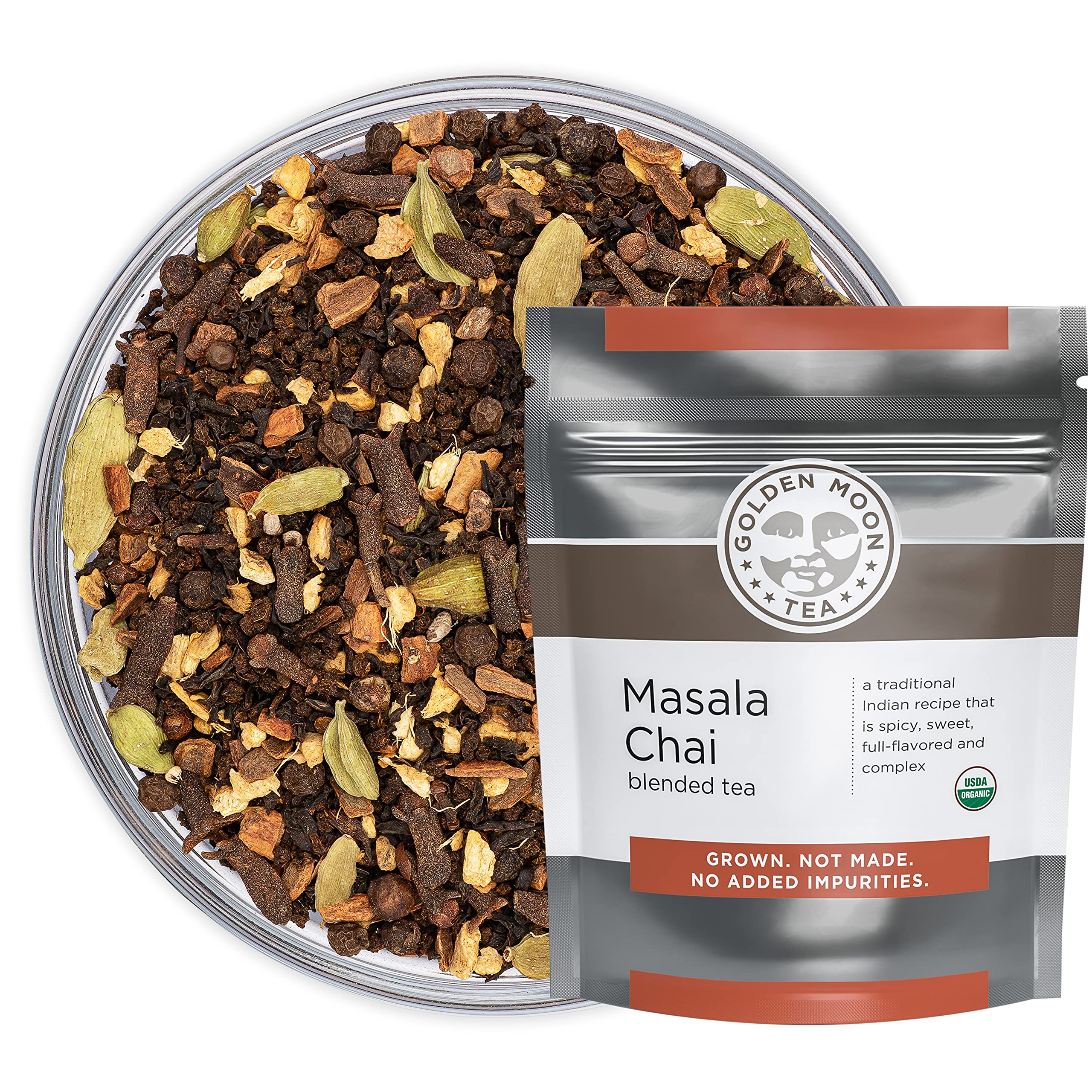 Golden Moon Tea Masala Chai spices close-up highlighting authentic blend