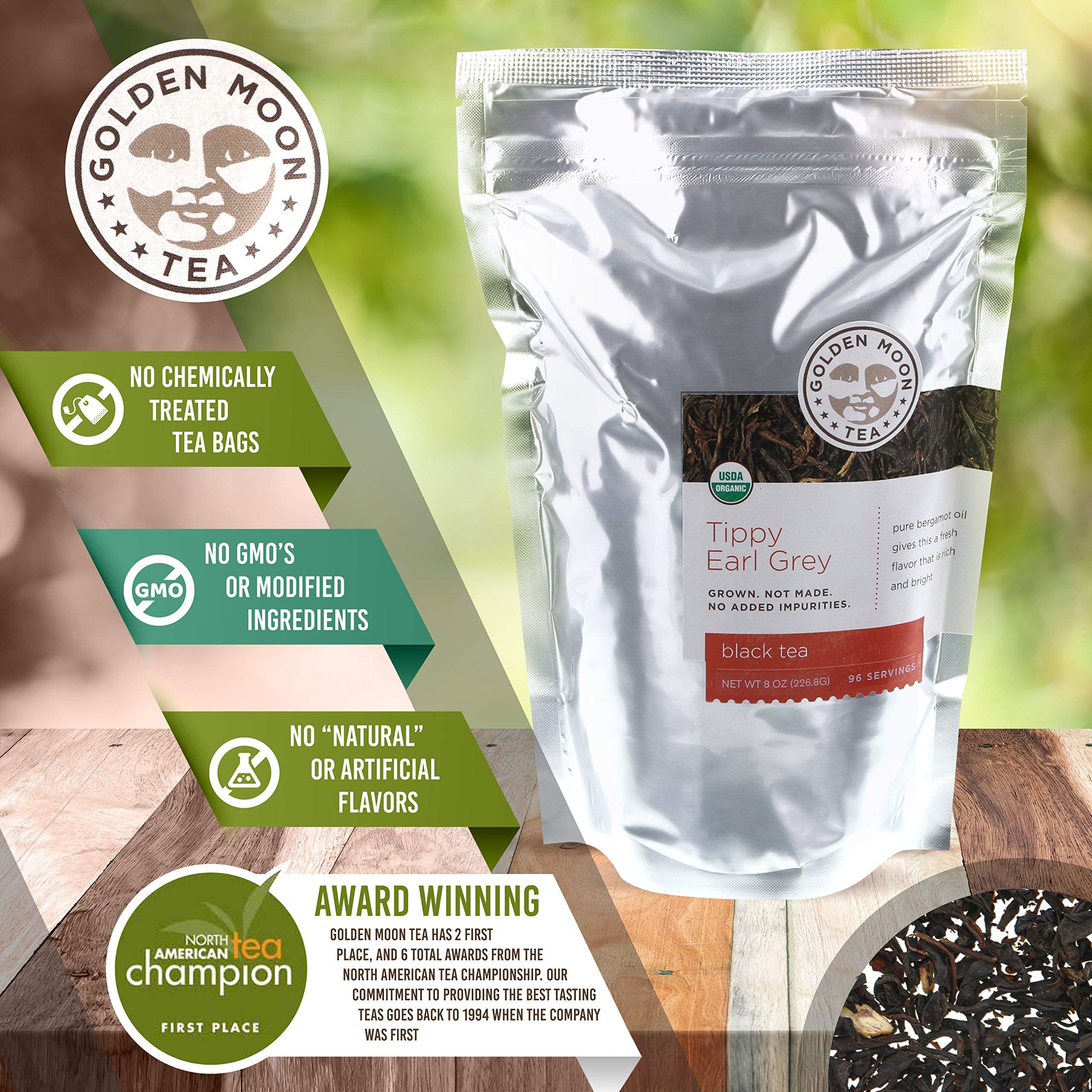 Golden Moon Tea Tippy Earl Gray no artificial flavors for clean taste
