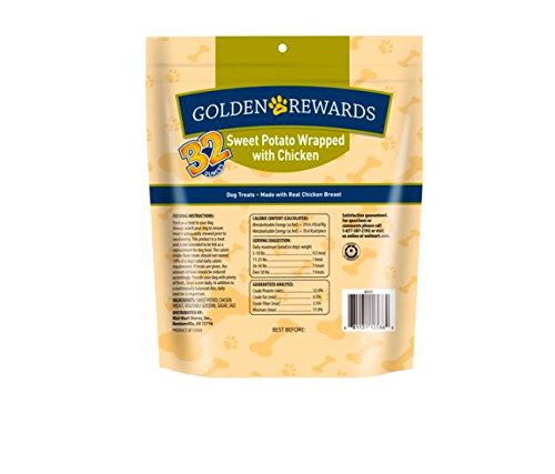 Golden Rewards sweet potato wrapped with chicken bag back view highlights real ingredients for balanced meals.