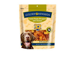 Golden Rewards sweet potato wrapped with chicken bag front view with resealable pouch.