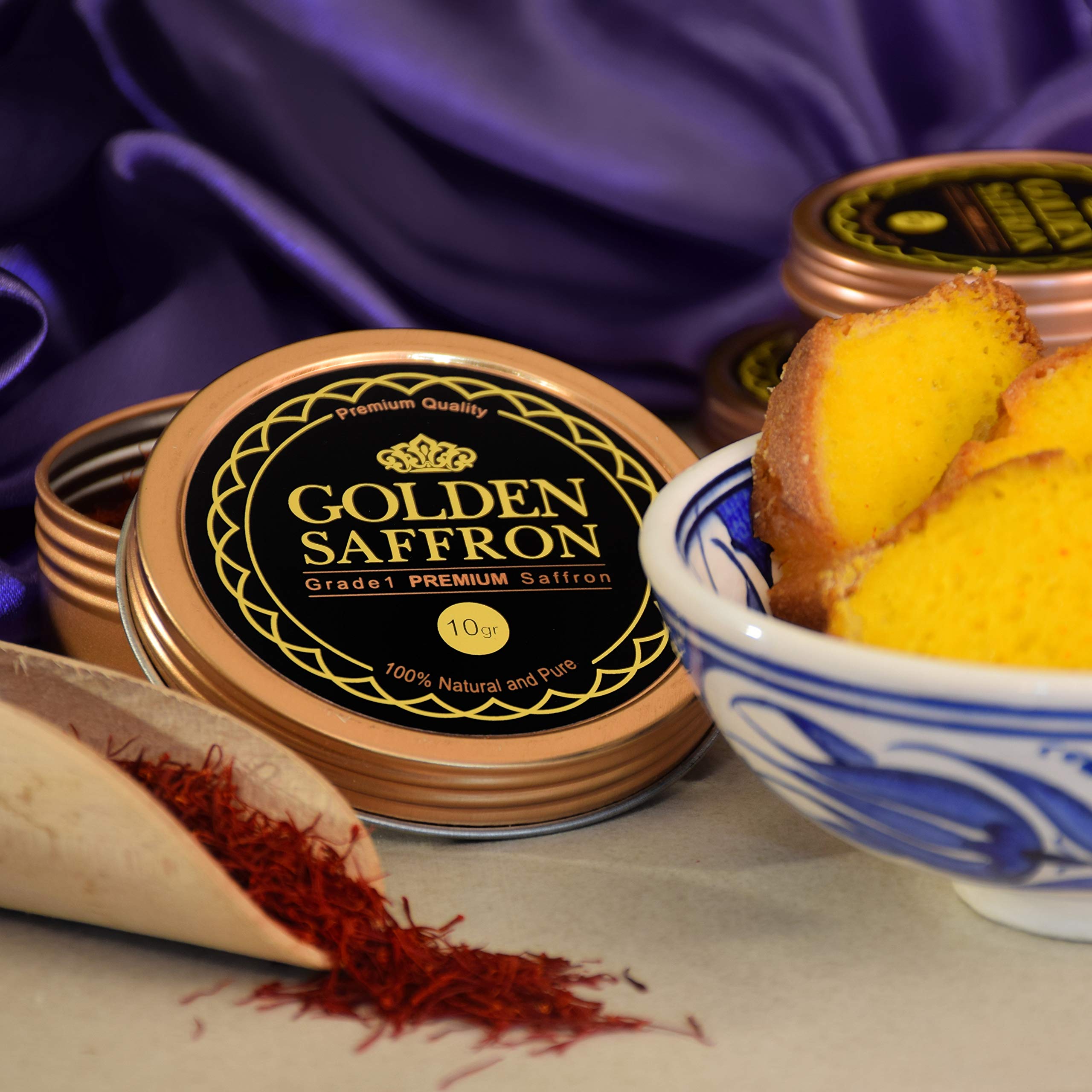 Golden Saffron food-safe tin packaging preserves aroma