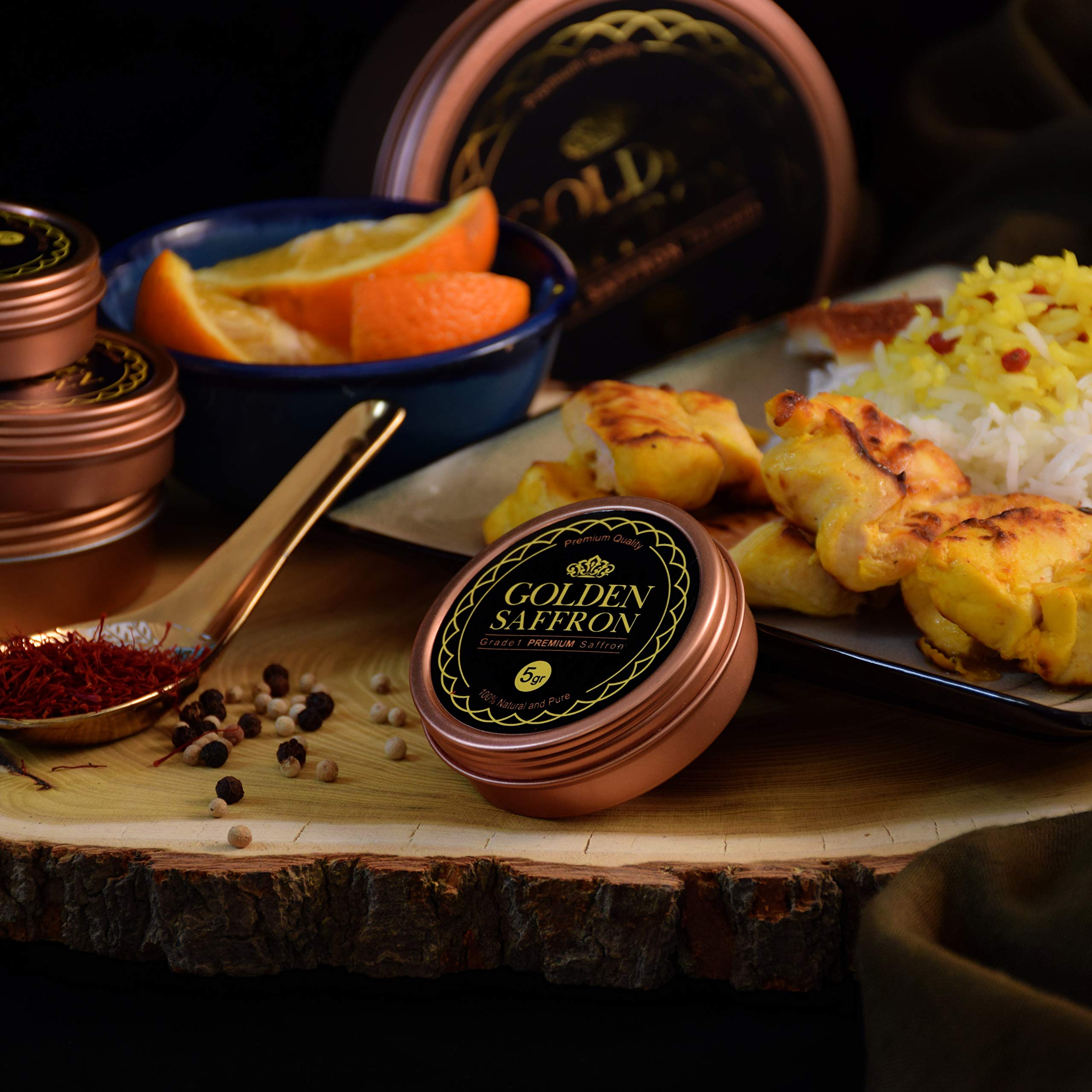 Golden Saffron paella dish demonstrates color and aroma in a traditional recipe.