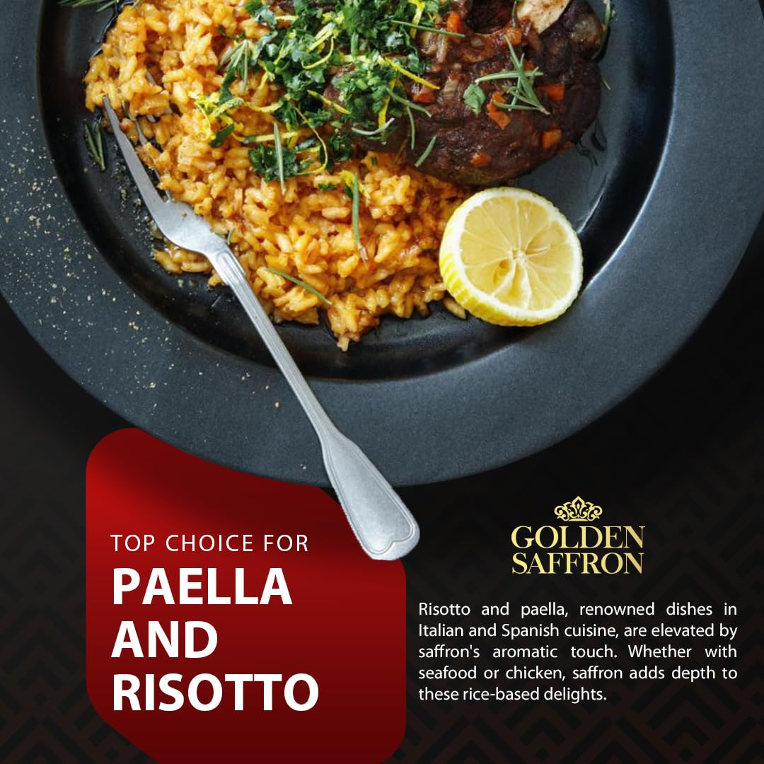 Golden Saffron paella rice demo showing authentic color infusion.