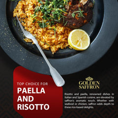Golden Saffron paella rice demo showing authentic color infusion.