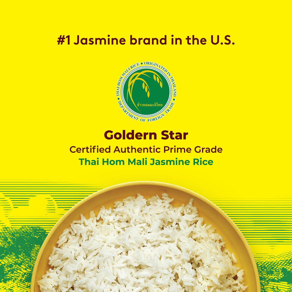 Chicken fried rice cooking with Golden Star jasmine rice in a skillet.
