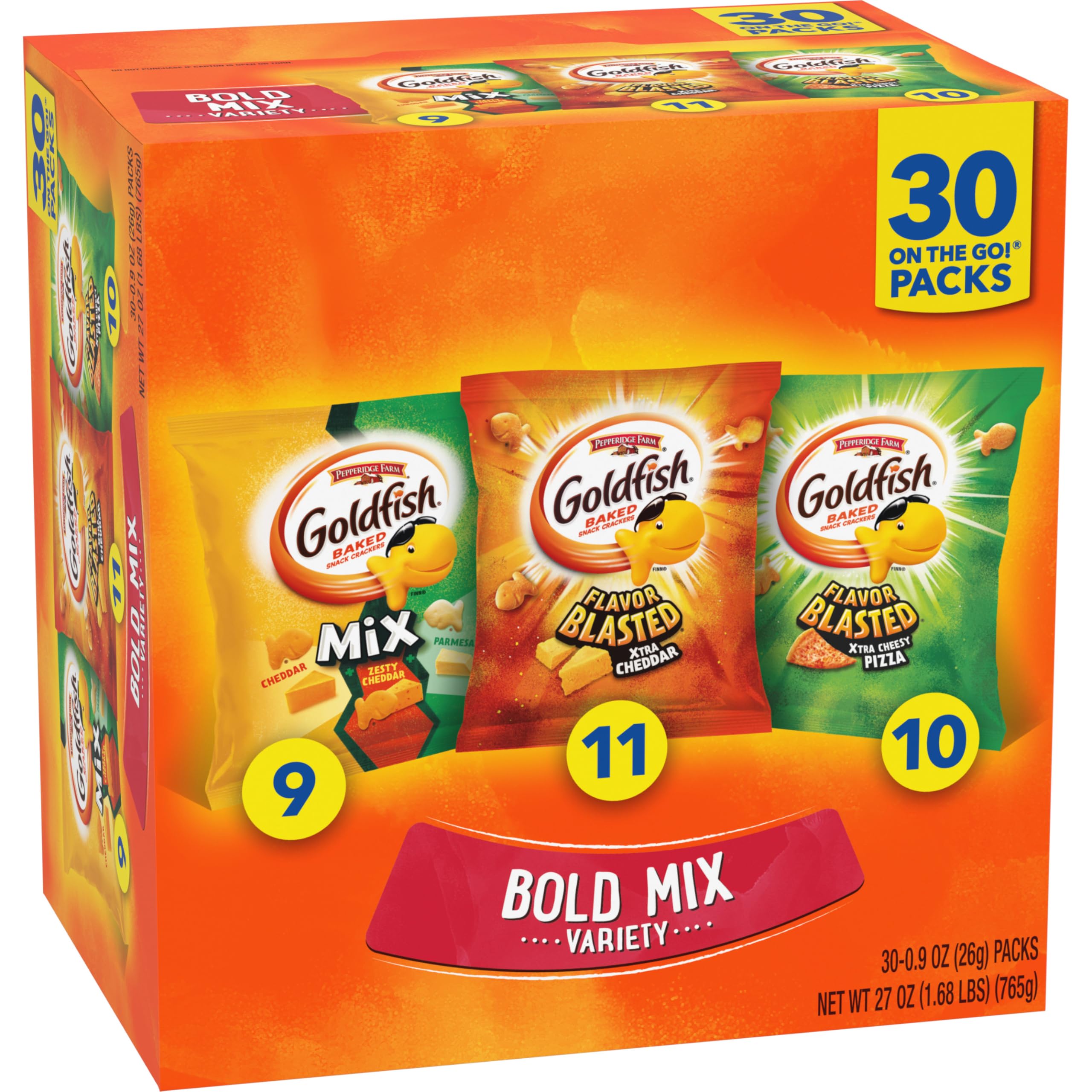 Goldfish Bold Mix Lunchbox-ready packs shown for school meals