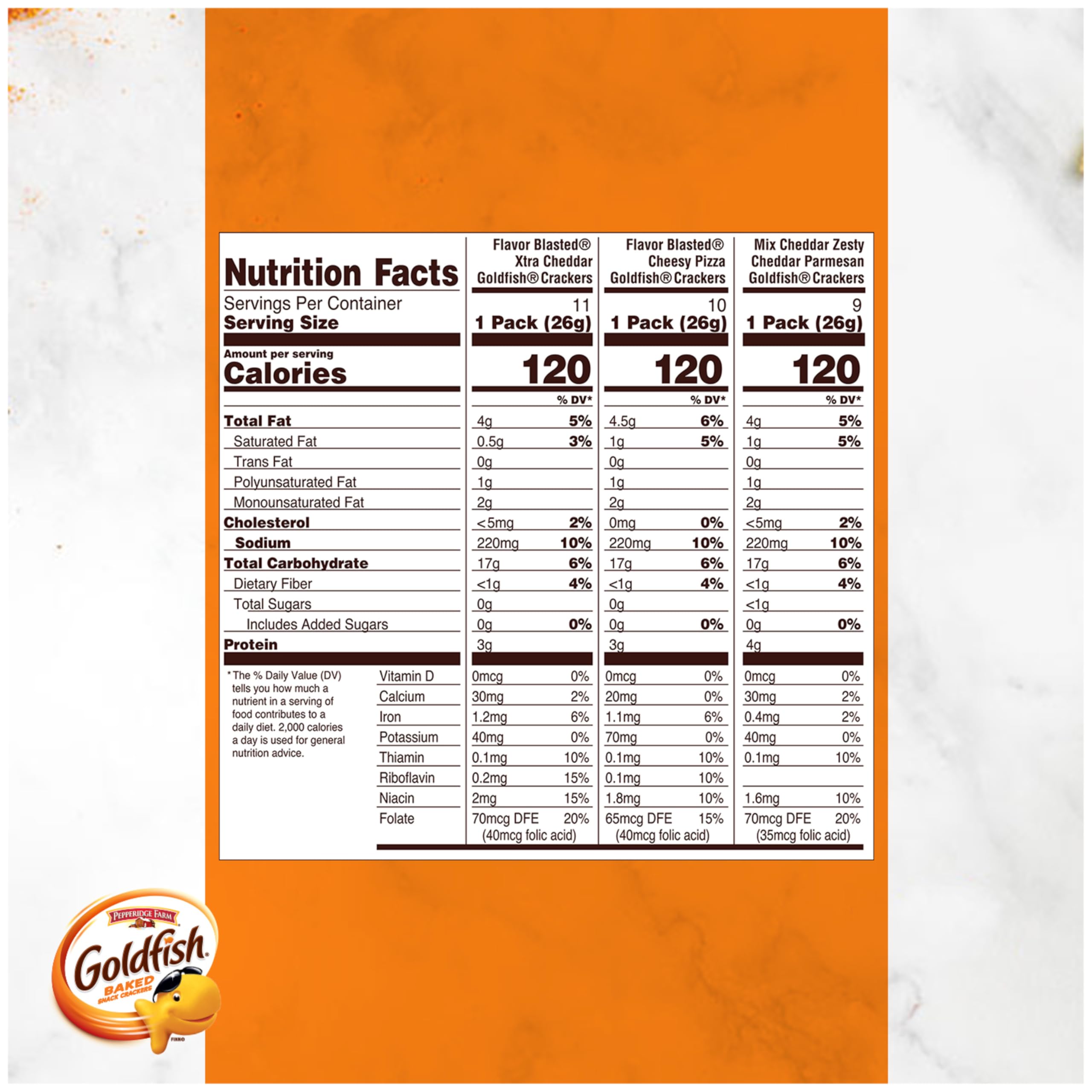 Goldfish Bold Mix Variety Pack flavors display with three cheesy options