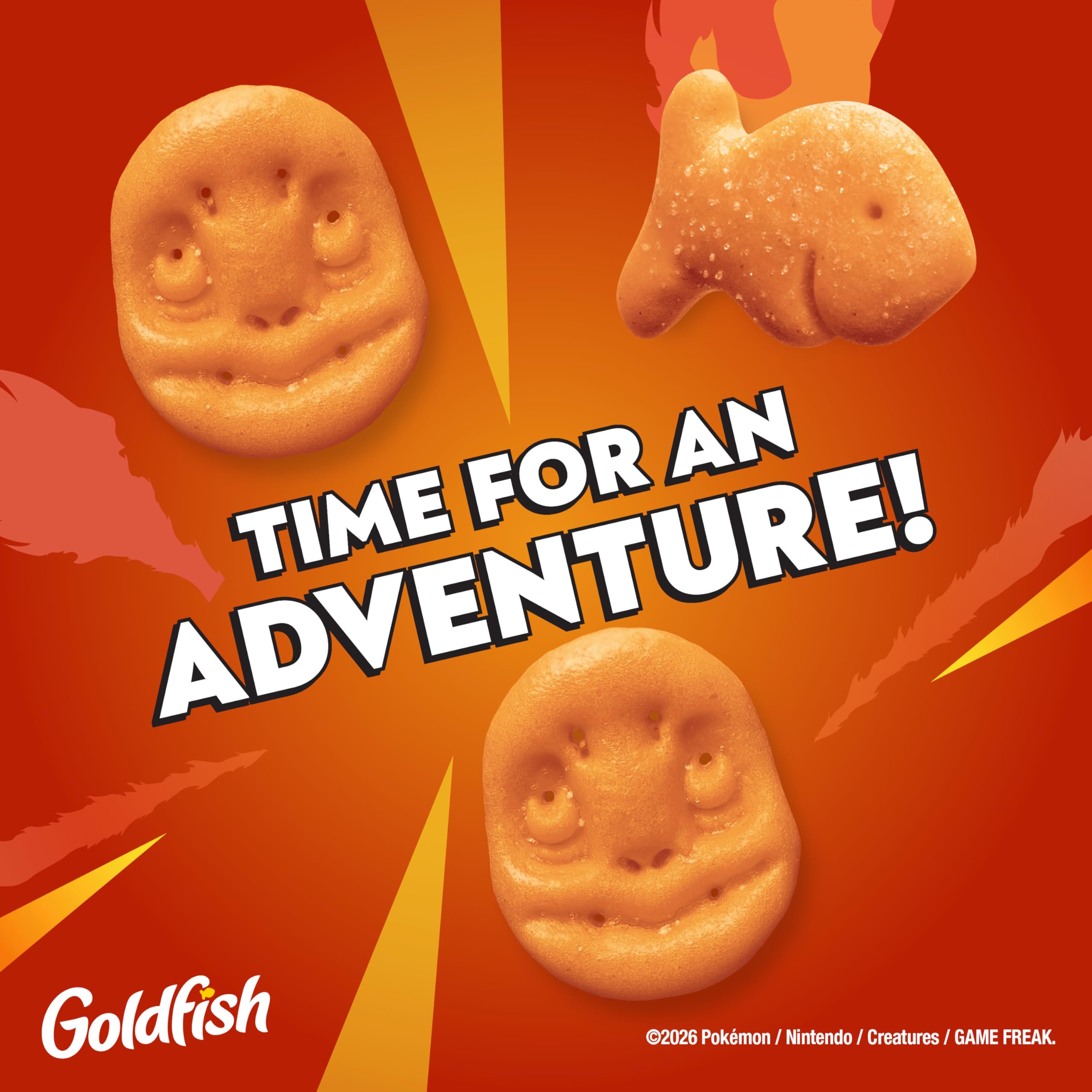 Close-up texture of Goldfish Charmander cracker highlighting crunchy baked surface