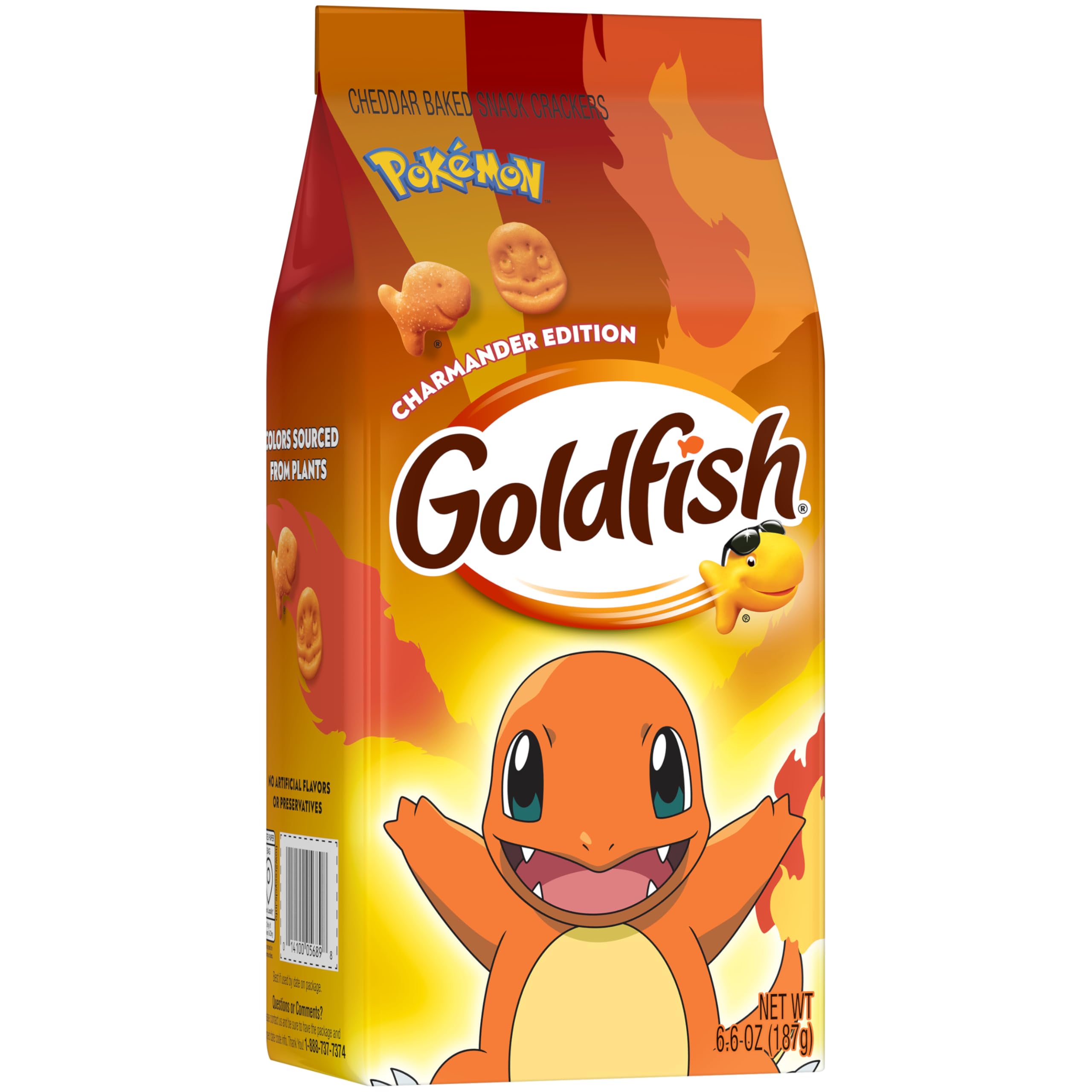Close view of Goldfish Charmander nutrition label and ingredient facts for clarity