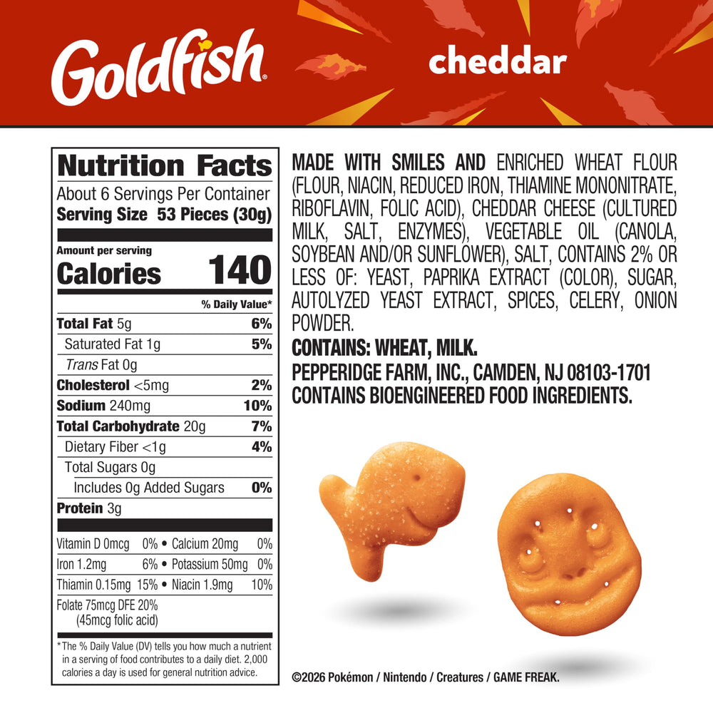 Goldfish Charmander edition open bag full of cheddar crackers for snacking